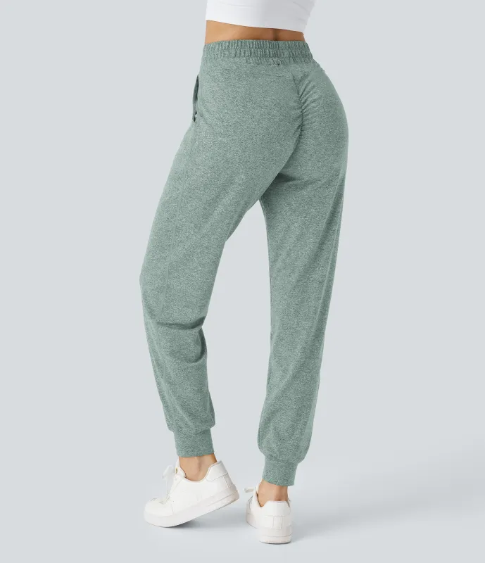 Halara Joggers yoga fruncido bolsillo lateral cordón tiro alto - Mottled Pine Green - M(regular) sold by Halara