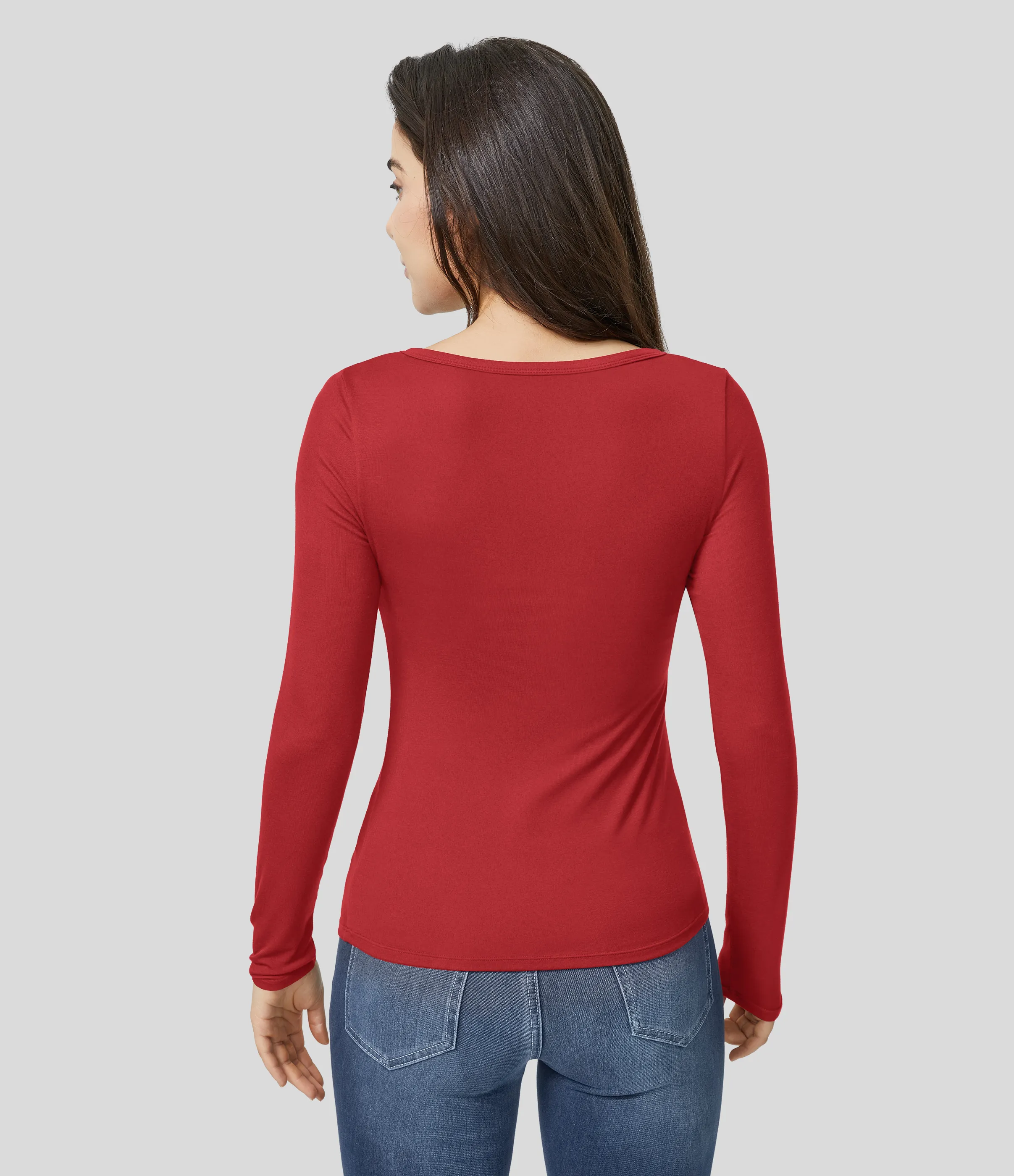 Halara Top ajustado manga larga cuello Henley acanalado - Rubicondo - XS sold by Halara product image thumbnail 3