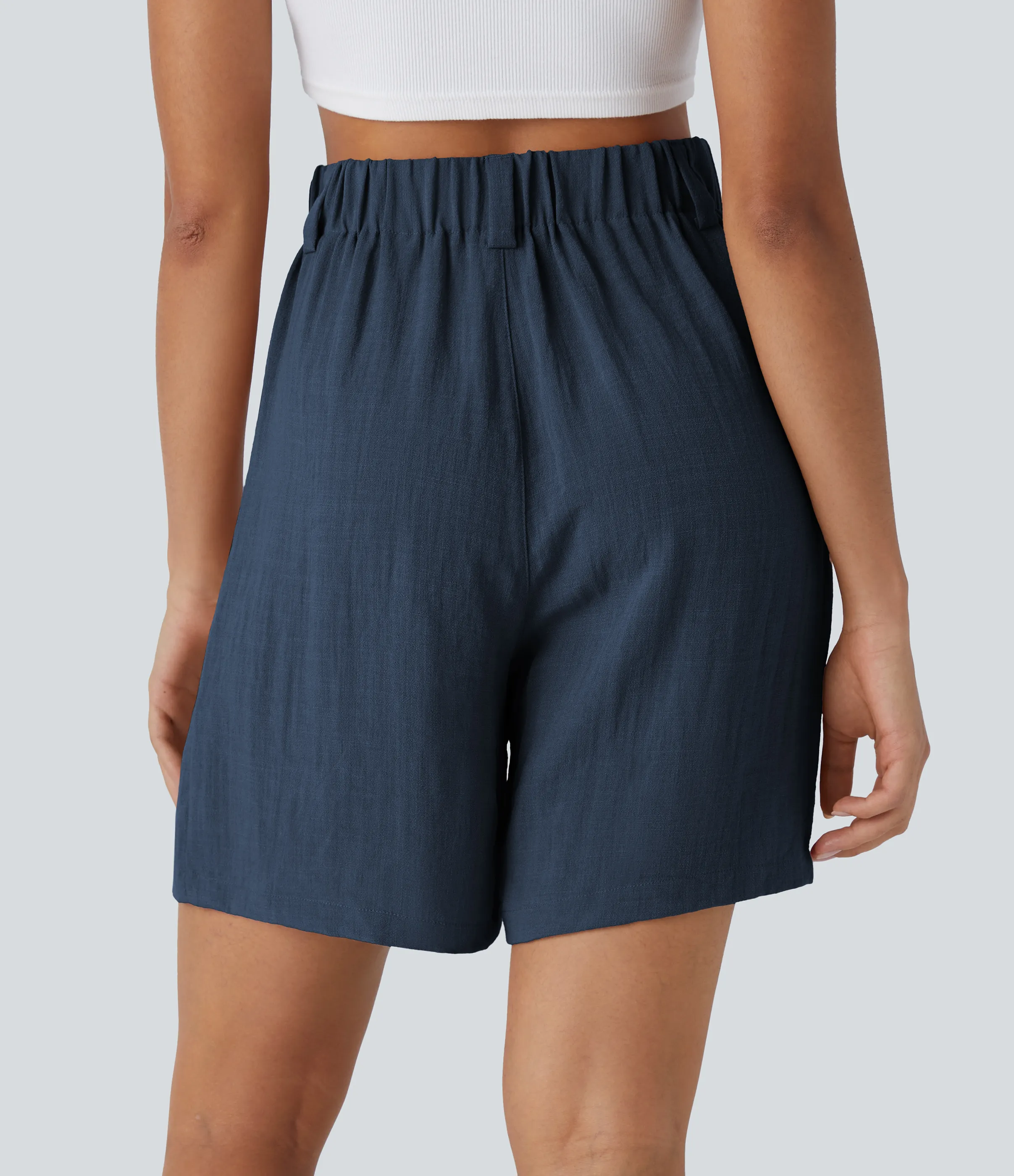 Halara Bermudas casuales anchas con tacto de lino de tiro alto, bolsillo lateral plisado - Deep Secluded Blue - XS sold by Halara product image thumbnail 3