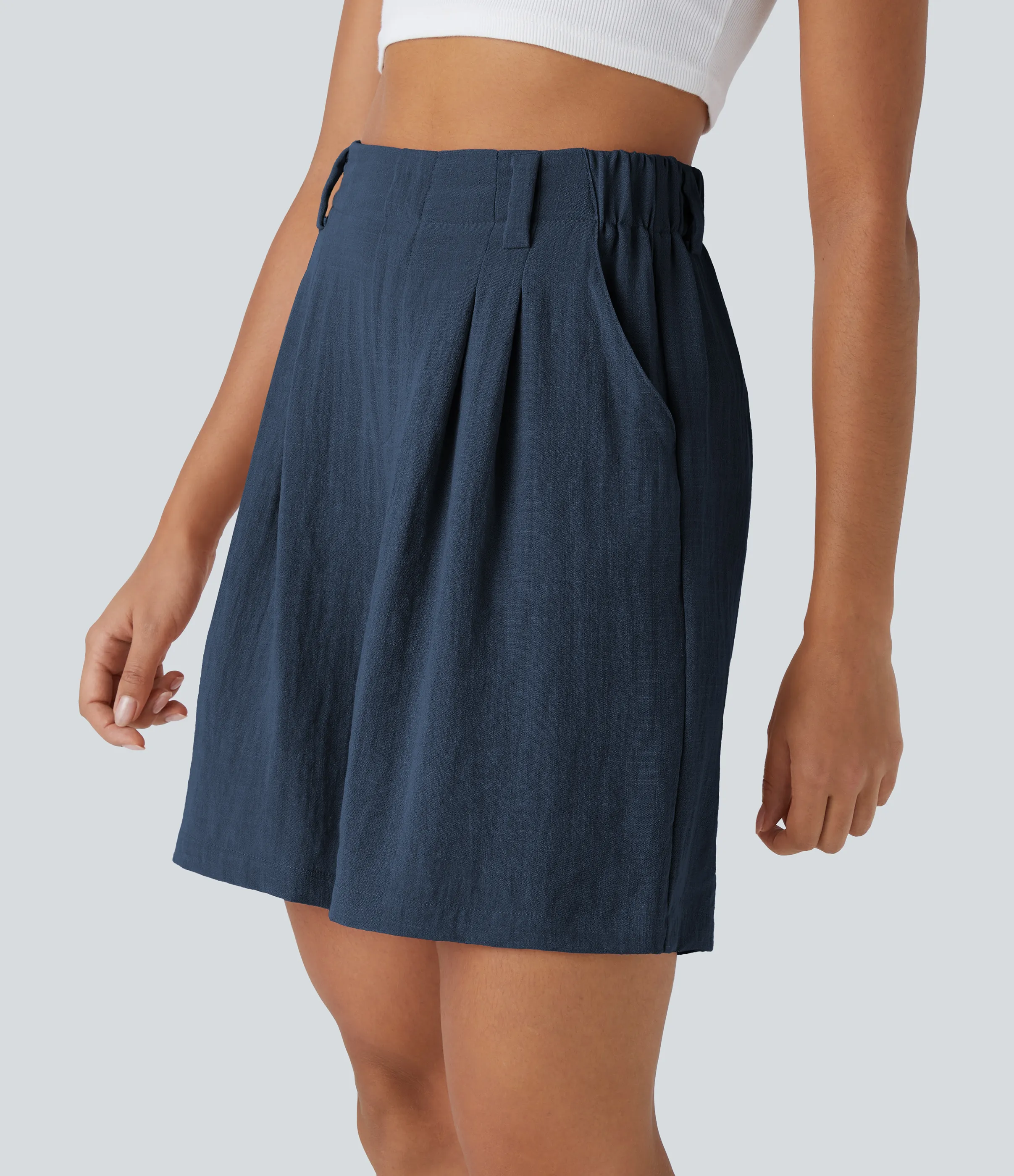 Halara Bermudas casuales anchas con tacto de lino de tiro alto, bolsillo lateral plisado - Deep Secluded Blue - XS sold by Halara product image thumbnail 4