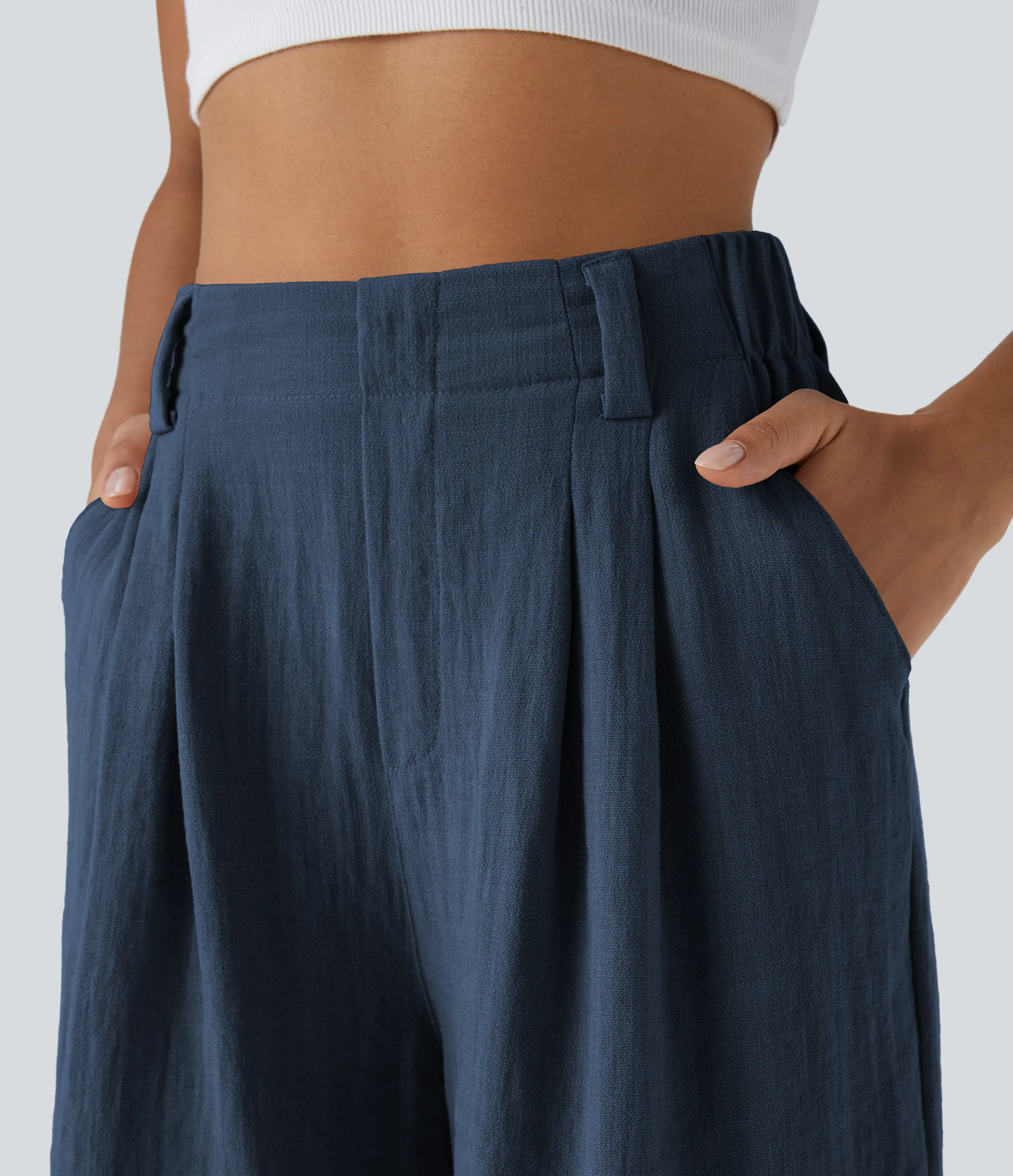 Halara Bermudas casuales anchas con tacto de lino de tiro alto, bolsillo lateral plisado - Deep Secluded Blue - XS sold by Halara product image thumbnail 5