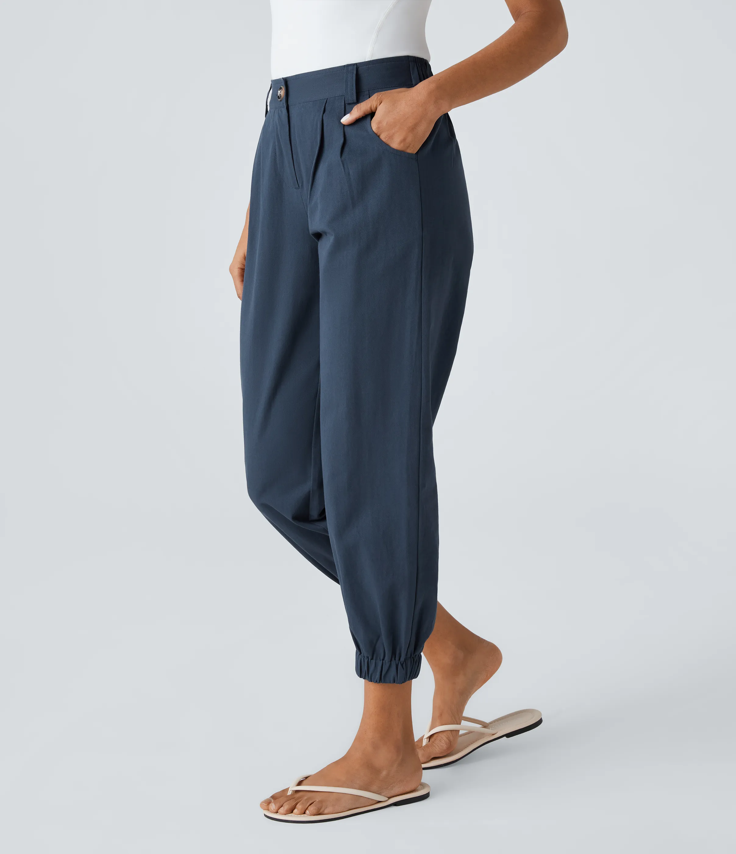 Halara Joggers algodón bolsillo lateral cremallera botón tiro medio - Moonlit Ocean - XL(tall) sold by Halara product image thumbnail 4