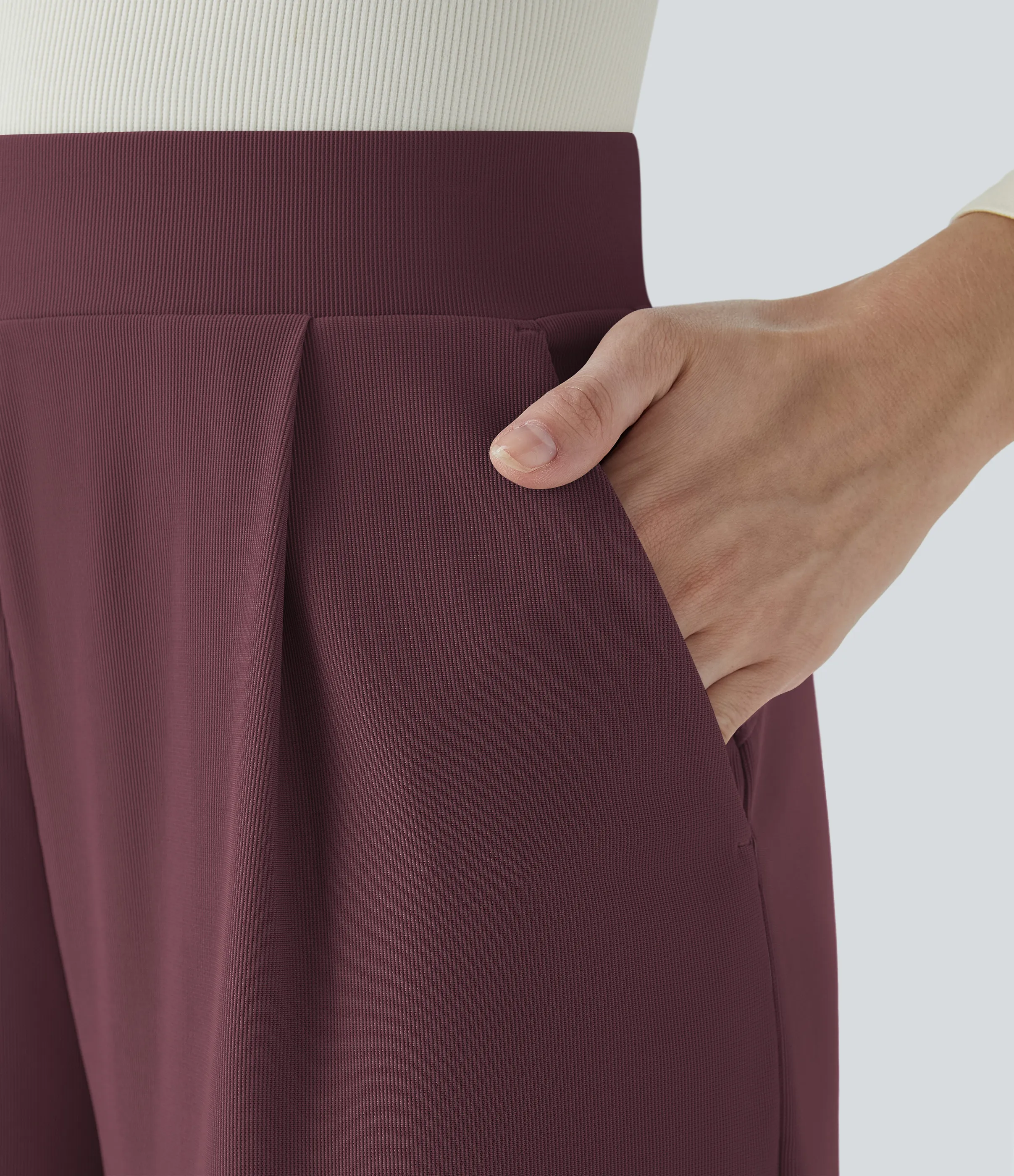 Halara Pantalón Halara Flex™ oficina tiro alto control abdomen adelgazan tiro bolsillo lateral pierna ancha micro gofre - Evening Red - XS(expetite) sold by Halara product image thumbnail 5