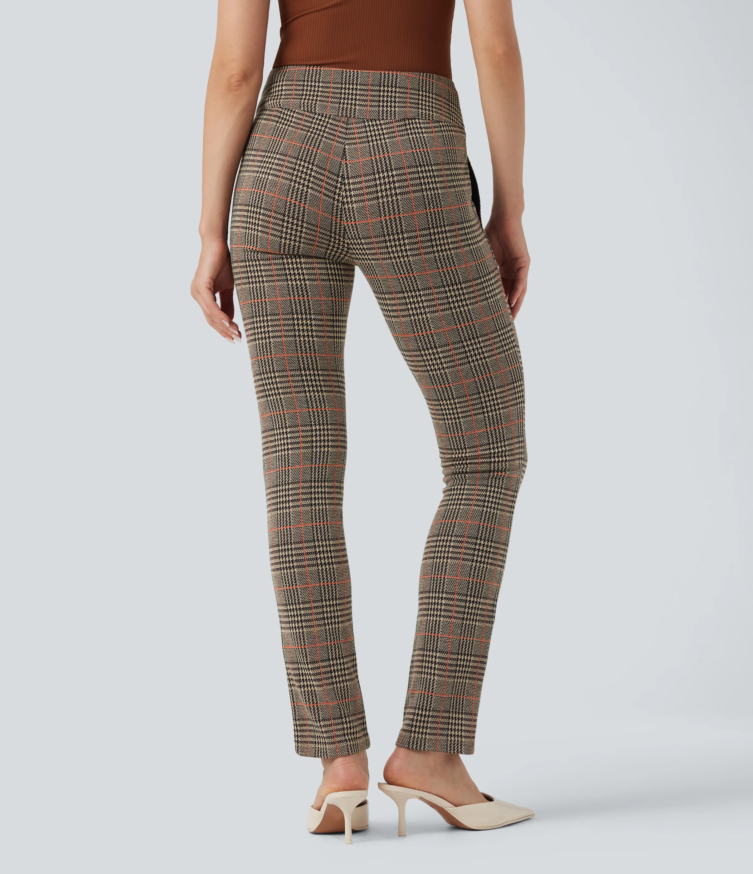 Halara Pantalón Halara Flex™ oficina ajustado pata gallo bolsillo lateral botón decorativo tiro alto - Desert Houndstooth Pattern - S(regular) sold by Halara product image thumbnail 3