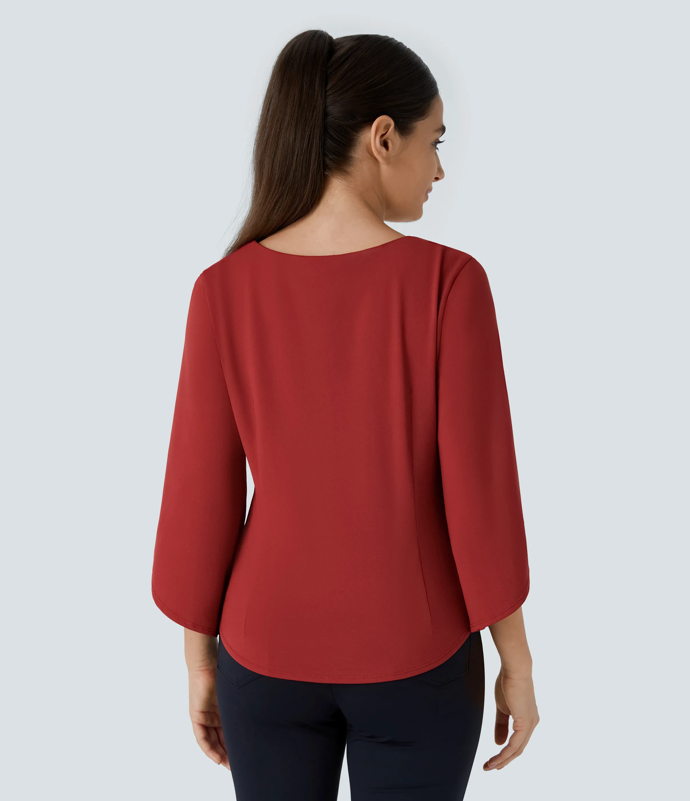 Halara Top oficina dobladillo curvado manga 3/4 cuello V - Emboldened - XS sold by Halara product image thumbnail 3