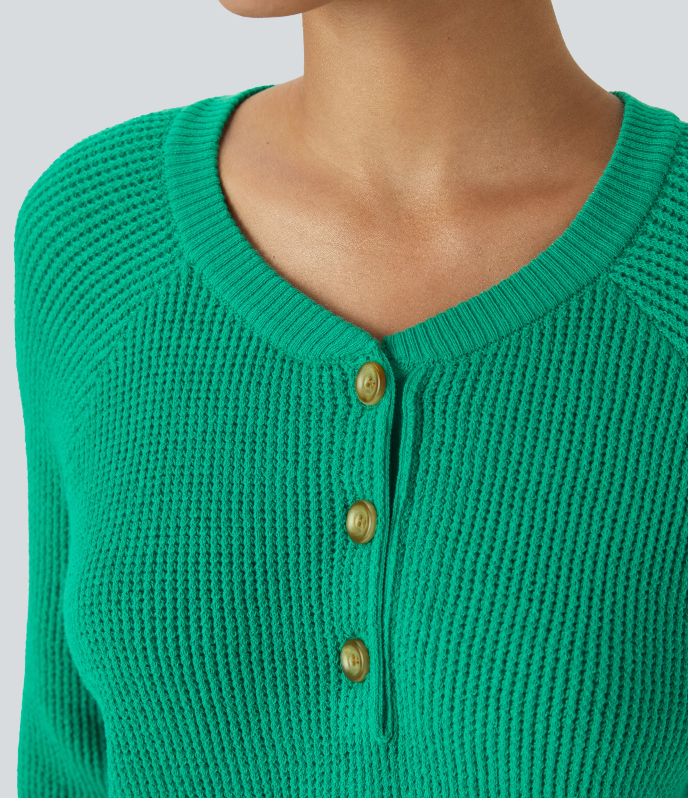 Halara Suéter manga larga botón delantera cuello redondo - Mint Leaf - M sold by Halara product image thumbnail 5