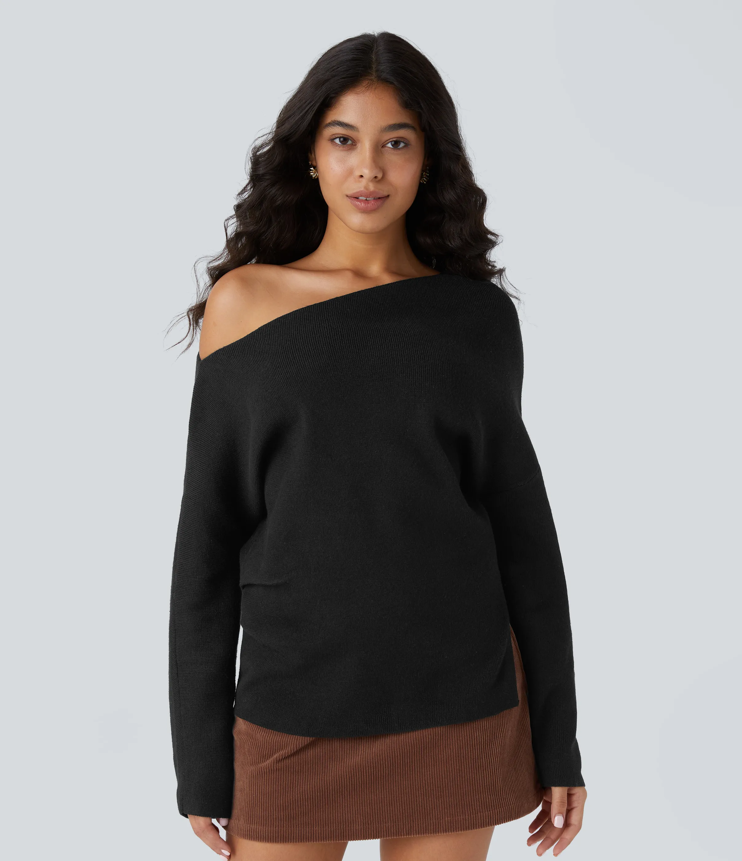 Halara Suéter oficina dividido manga larga sin hombro - Black - XL sold by Halara