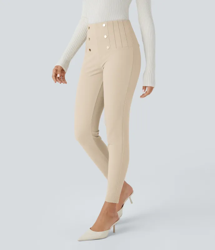 Halara Leggings SoCinched oficina espiga botón decorativo posterior control abdomen tiro alto - Earthy Brown - L(7/8) sold by Halara