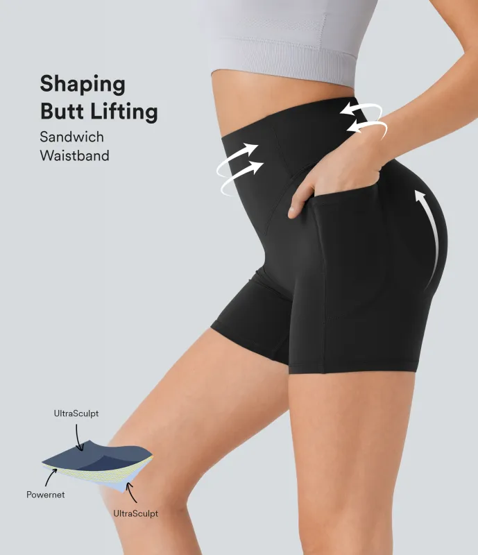 Halara Pantalón corto SoCinched UltraSculpt ciclista tiro alto realce glúteo bolsillo lateral entrenamiento 12.5cm - Black - L sold by Halara