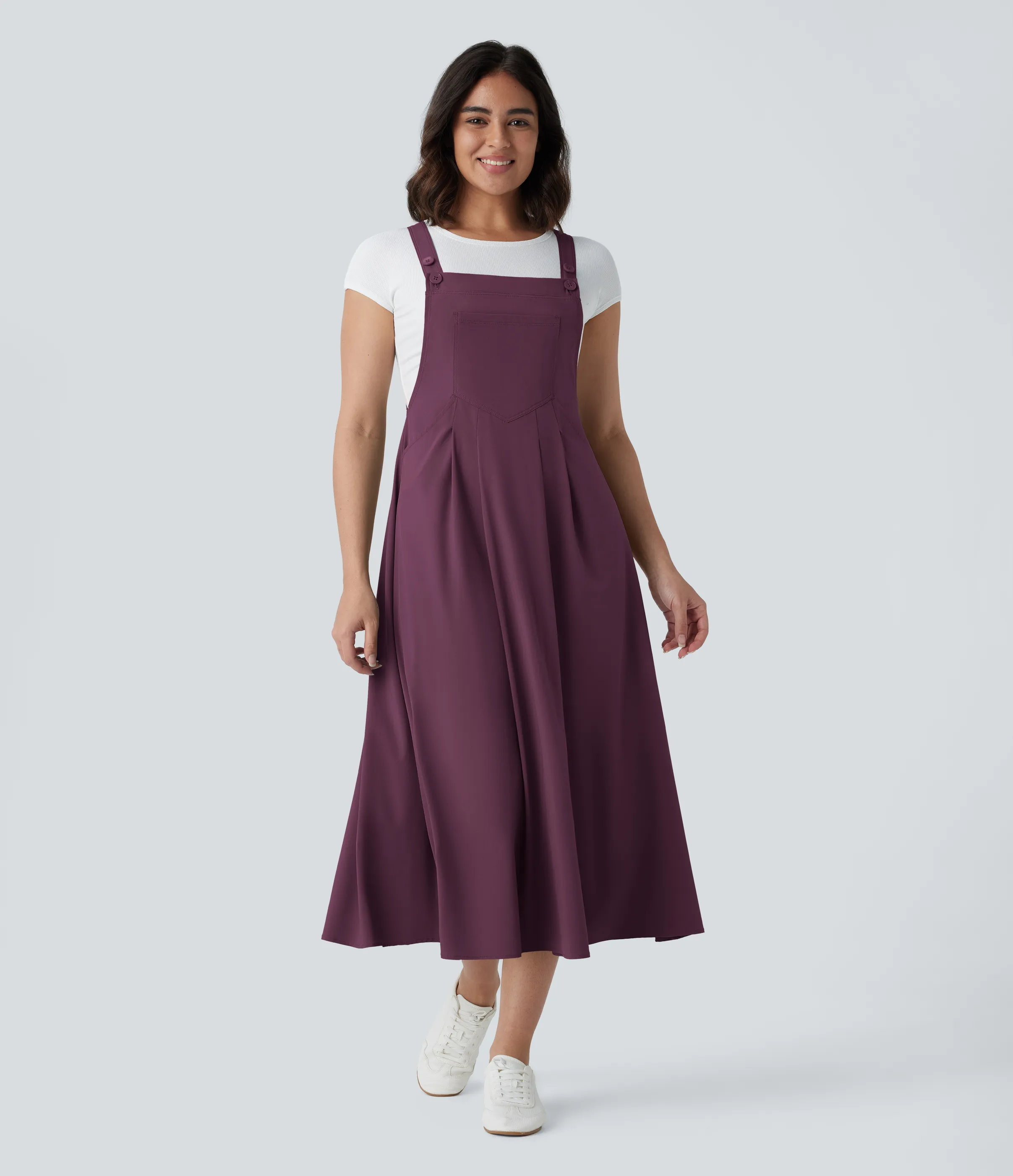 Halara Vestido midi Breezeful™ fluido secado rápido múltiple bolsillo botón correa ajustable - Amaranth - M sold by Halara product image thumbnail 4