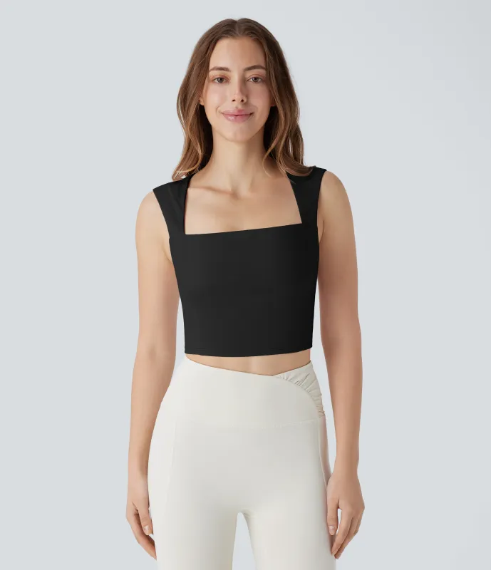 Halara Camiseta Softlyzero™ Airy sin mangas pickleball cuello cuadrado tacto fresco - UPF50+ - Black - L sold by Halara