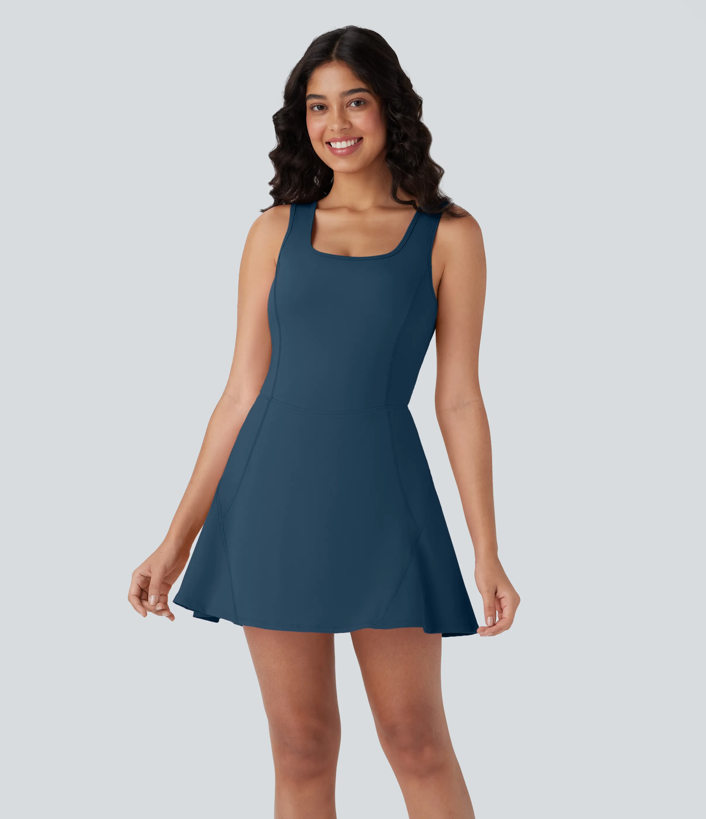Halara Vestido mini Softlyzero™ Airy baile activo cuello U cruzado sin espalda bolsillo lateral 2 en 1 - Majolica Blue - L sold by Halara product image thumbnail 2