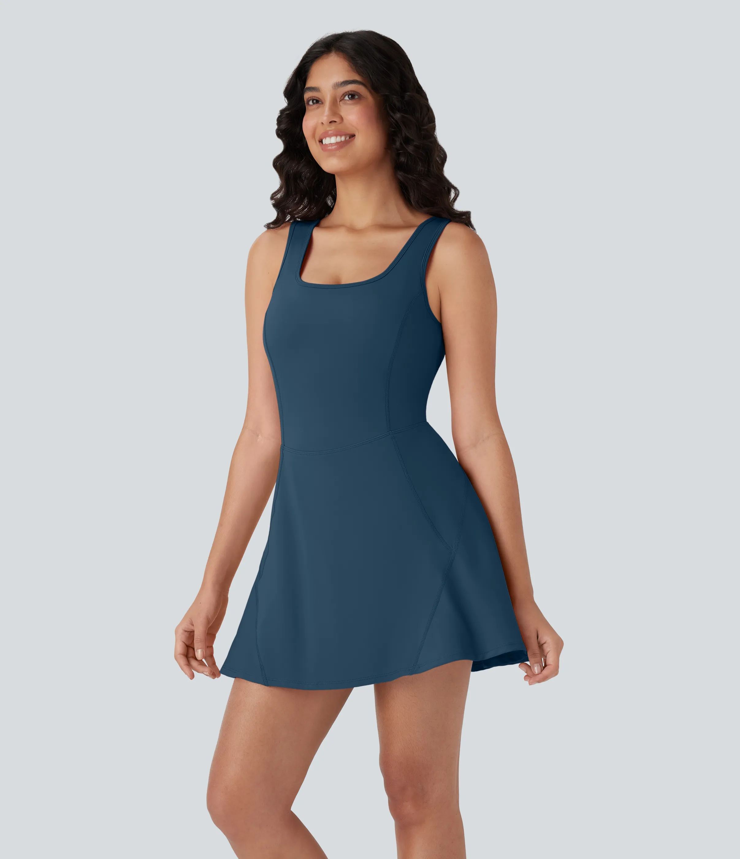 Halara Vestido mini Softlyzero™ Airy baile activo cuello U cruzado sin espalda bolsillo lateral 2 en 1 - Majolica Blue - L sold by Halara product image thumbnail 4