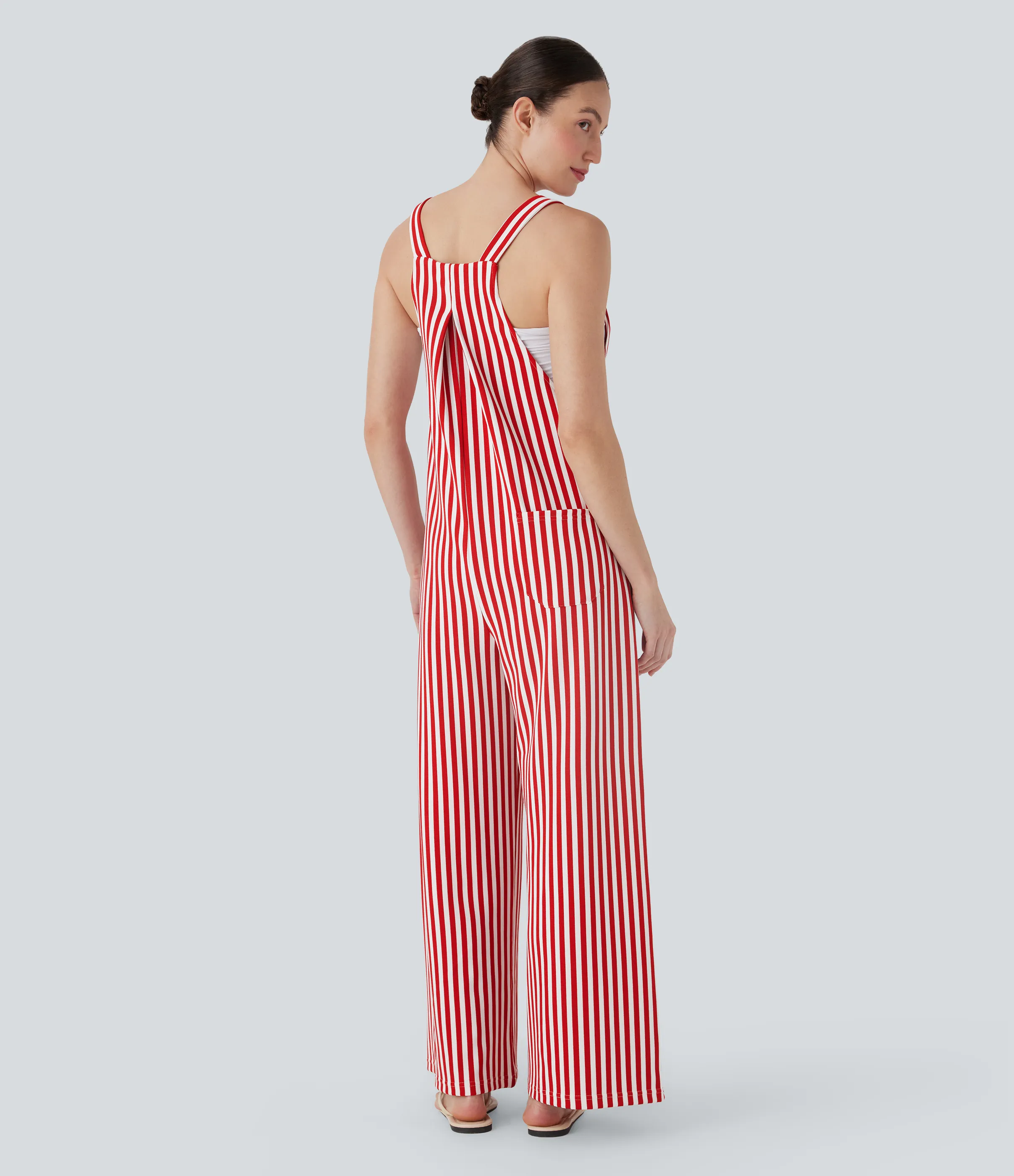Halara Overol resort gofre raya múltiple bolsillo botón correa ajustable - Crimson Stripes - XS(regular) sold by Halara product image thumbnail 3
