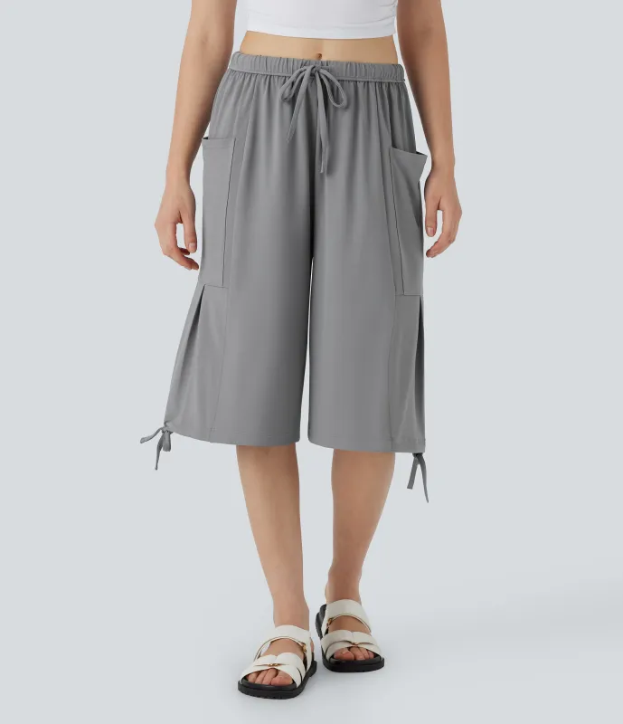 Halara Pantalón tiro medio cordón bolsillo lateral palazzo holgado pierna ancha efecto pedal - Ultimate Gray - XS(regular) sold by Halara