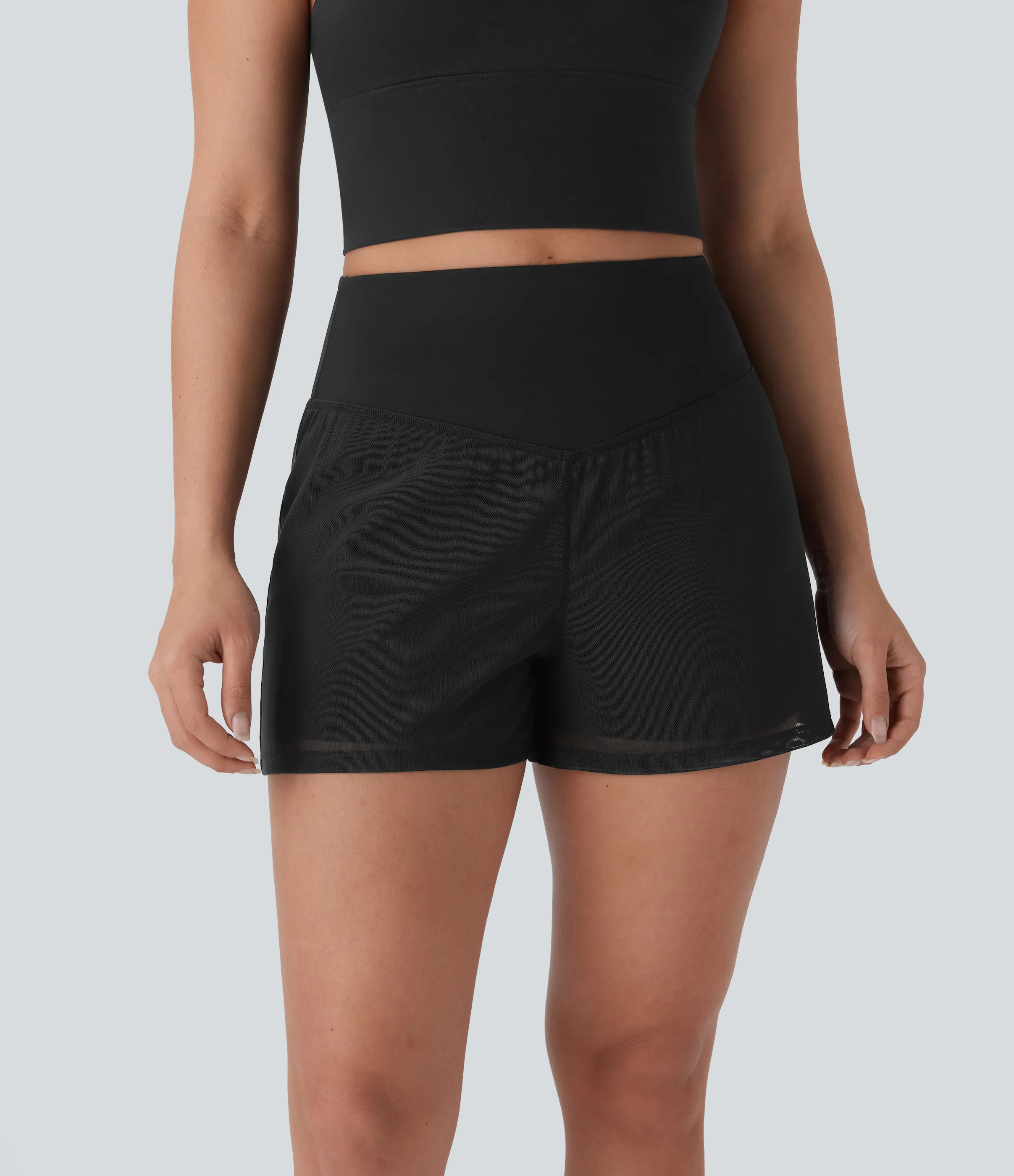 Halara Shorts de yoga 2 en 1 de tiro alto con bolsillo lateral y malla en contraste de 7,62cm - Black - XL sold by Halara product image thumbnail 2