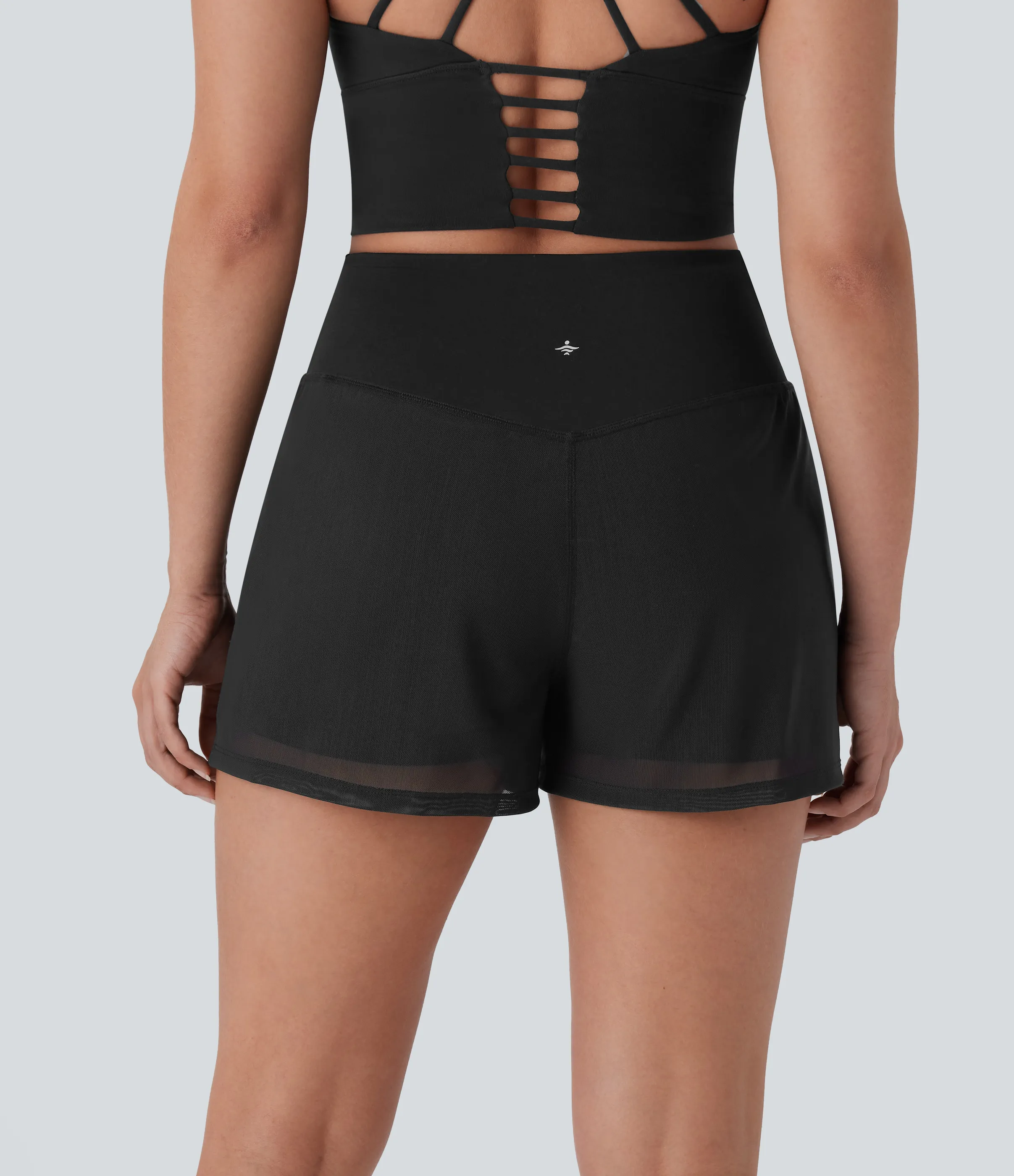 Halara Shorts de yoga 2 en 1 de tiro alto con bolsillo lateral y malla en contraste de 7,62cm - Black - XL sold by Halara product image thumbnail 3