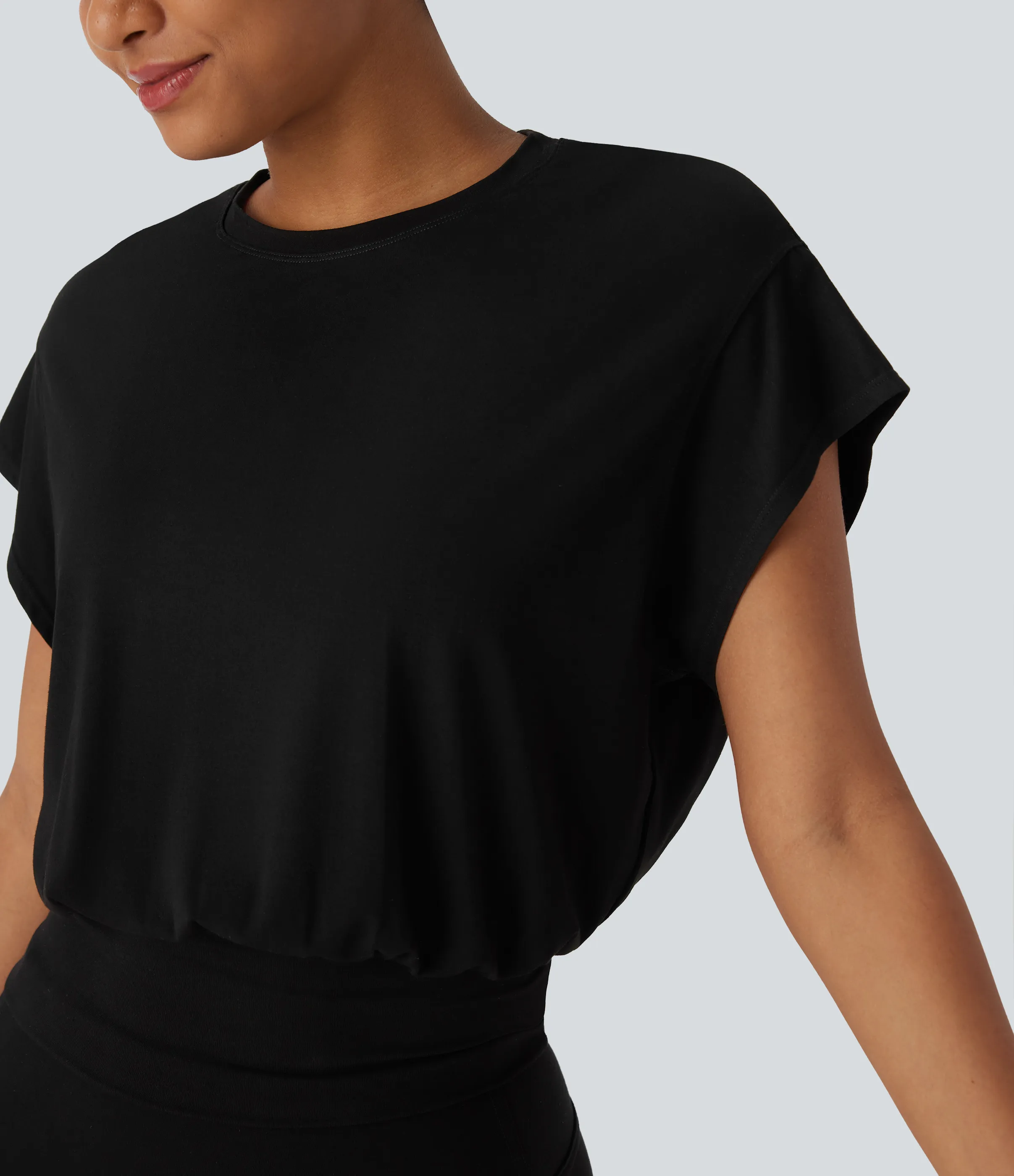 Halara Camiseta de oficina de manga corta de murciélago con cuello redondo - Black - L sold by Halara product image thumbnail 5