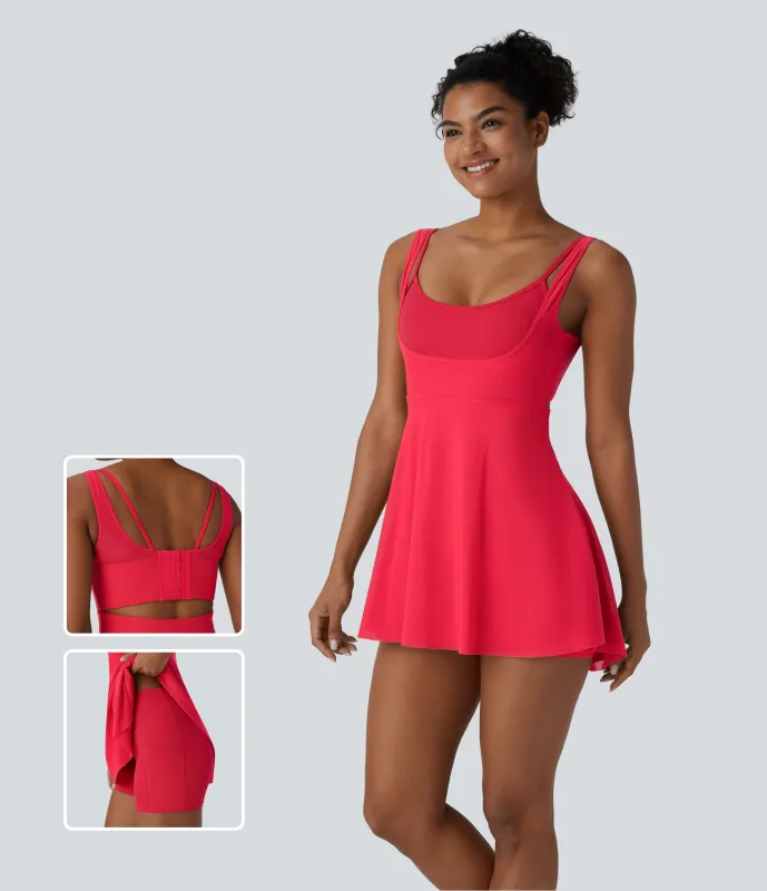 Halara Vestido mini para baile de 2 piezas Softlyzero™ UPF50+ con espalda descubierta, hebilla ajustable y malla transpirable con bolsillos - Mars Red - L made by Halara