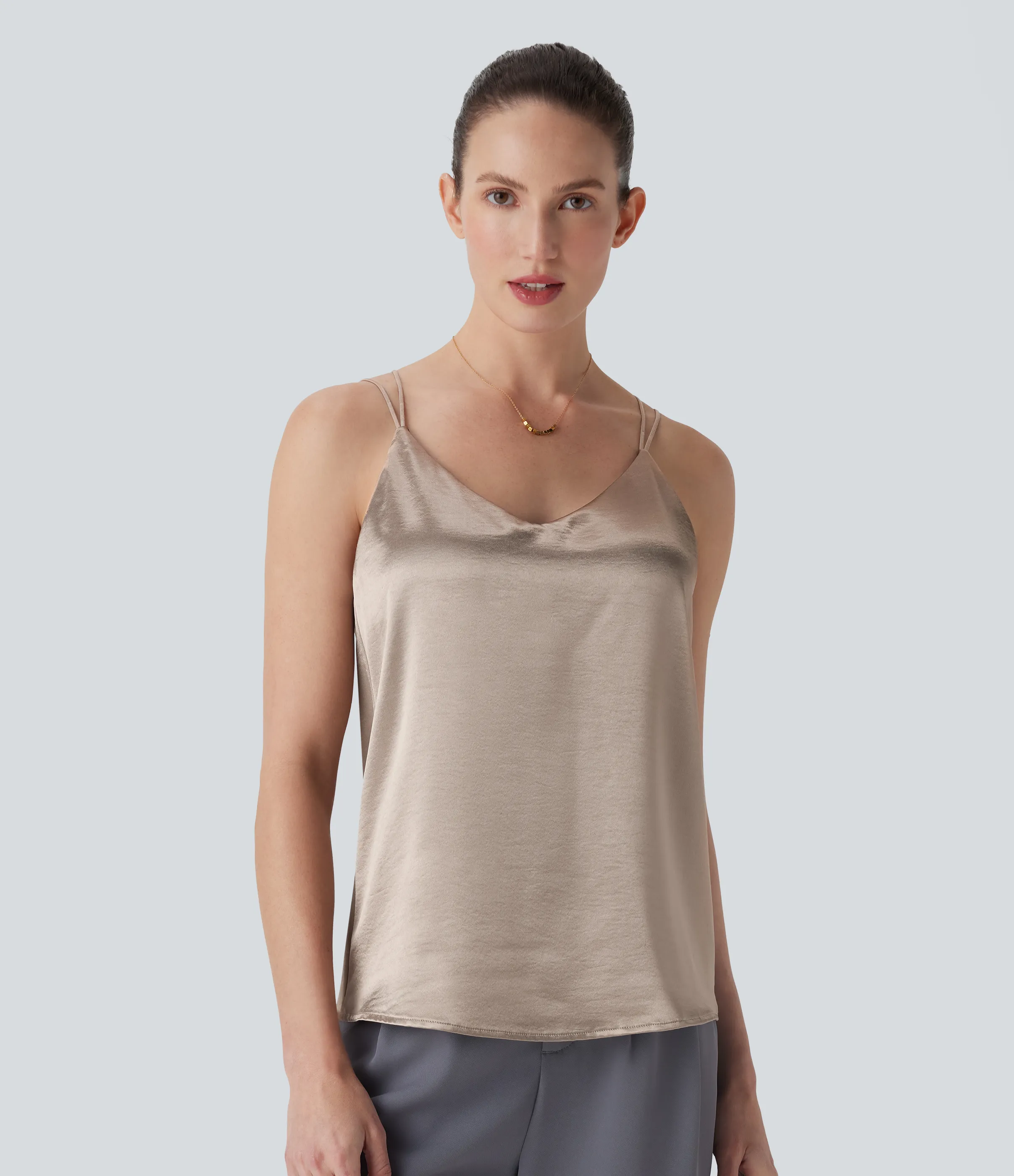 Halara Top de oficina de satén con espalda cruzada - White Pewter - L sold by Halara product image thumbnail 3