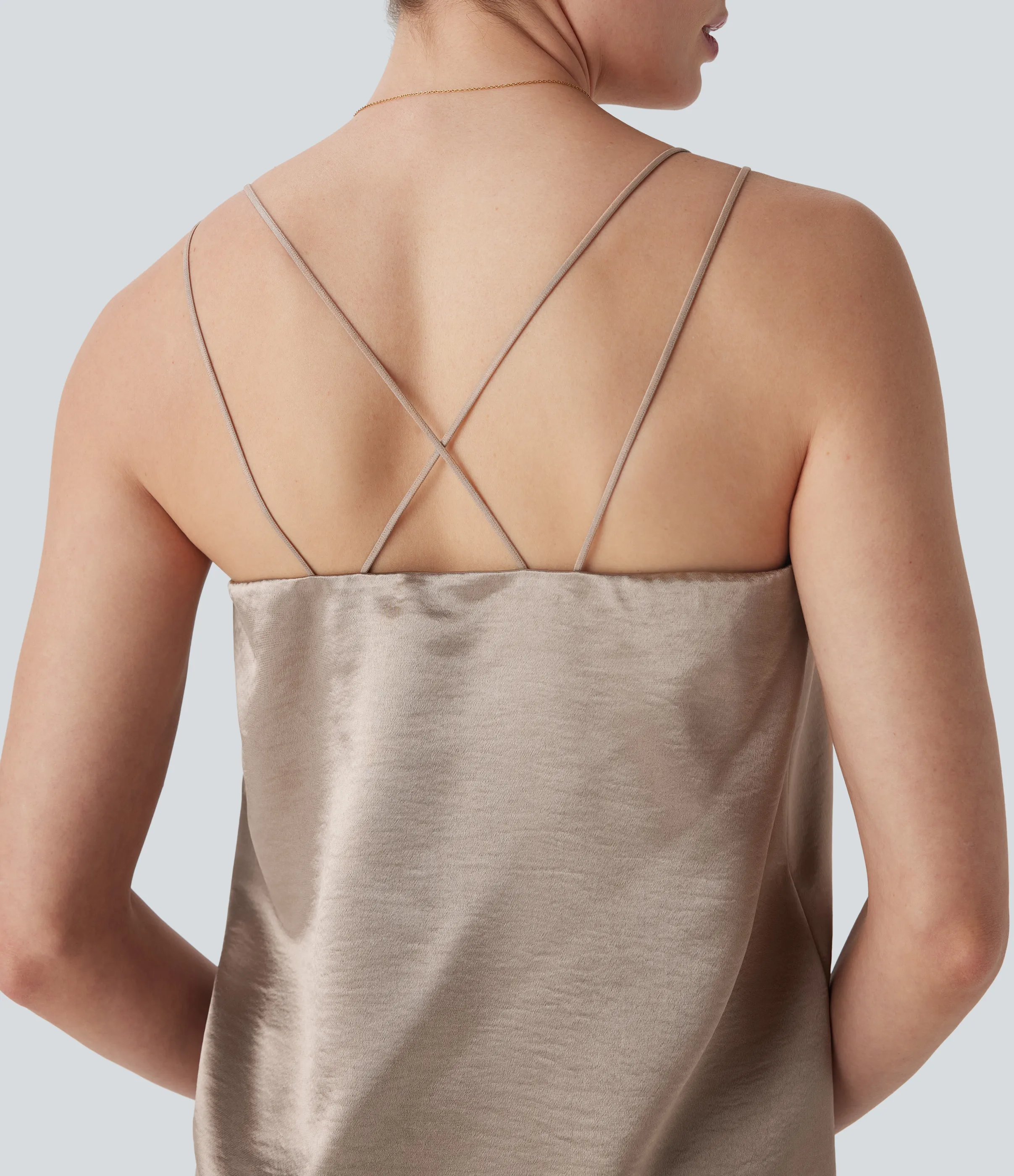 Halara Top de oficina de satén con espalda cruzada - White Pewter - L sold by Halara product image thumbnail 5