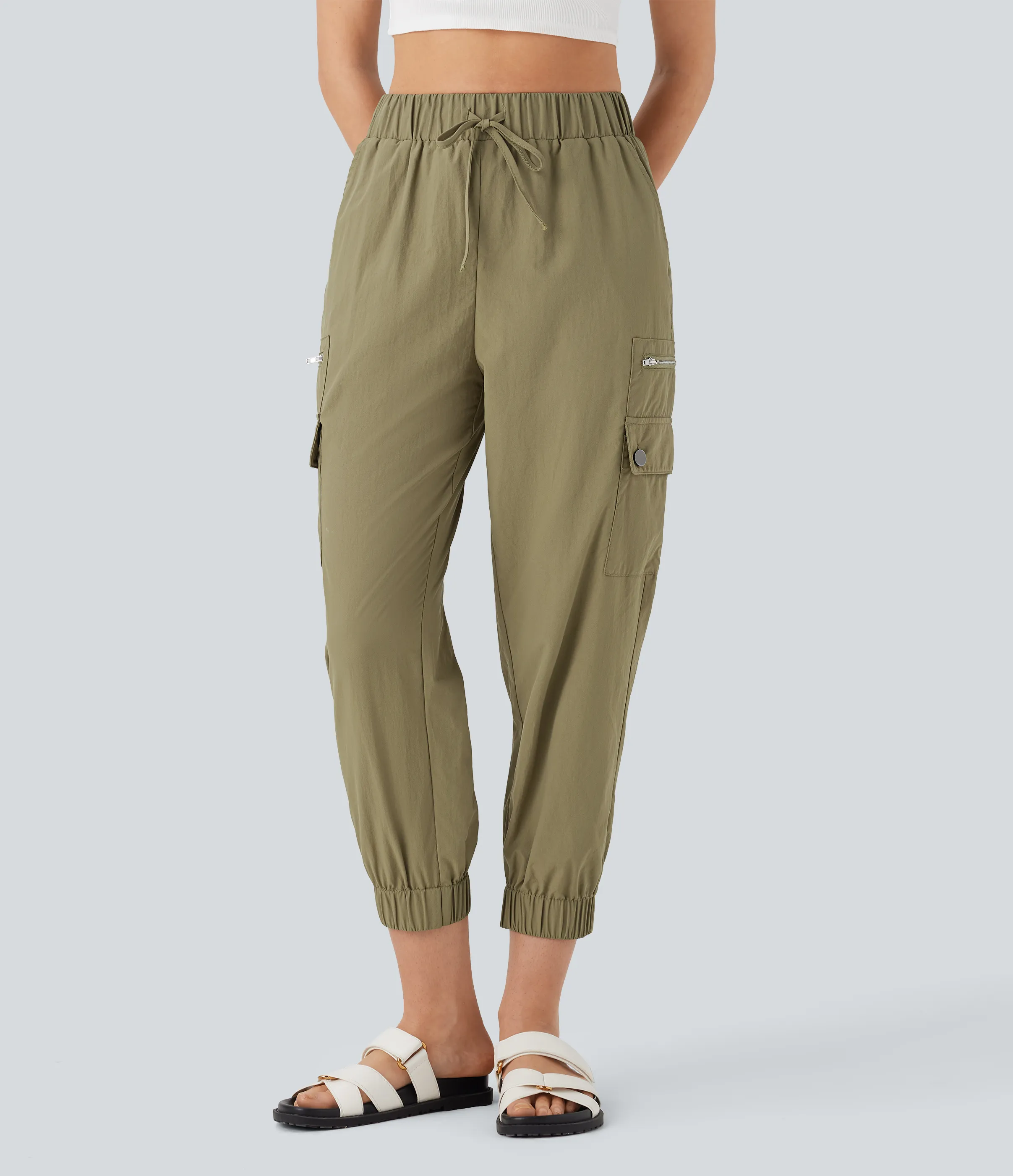 Halara Pantalones cargo casuales de tiro alto con cordón y múltiples bolsillos - Cedar - XS(regular) sold by Halara product image thumbnail 4