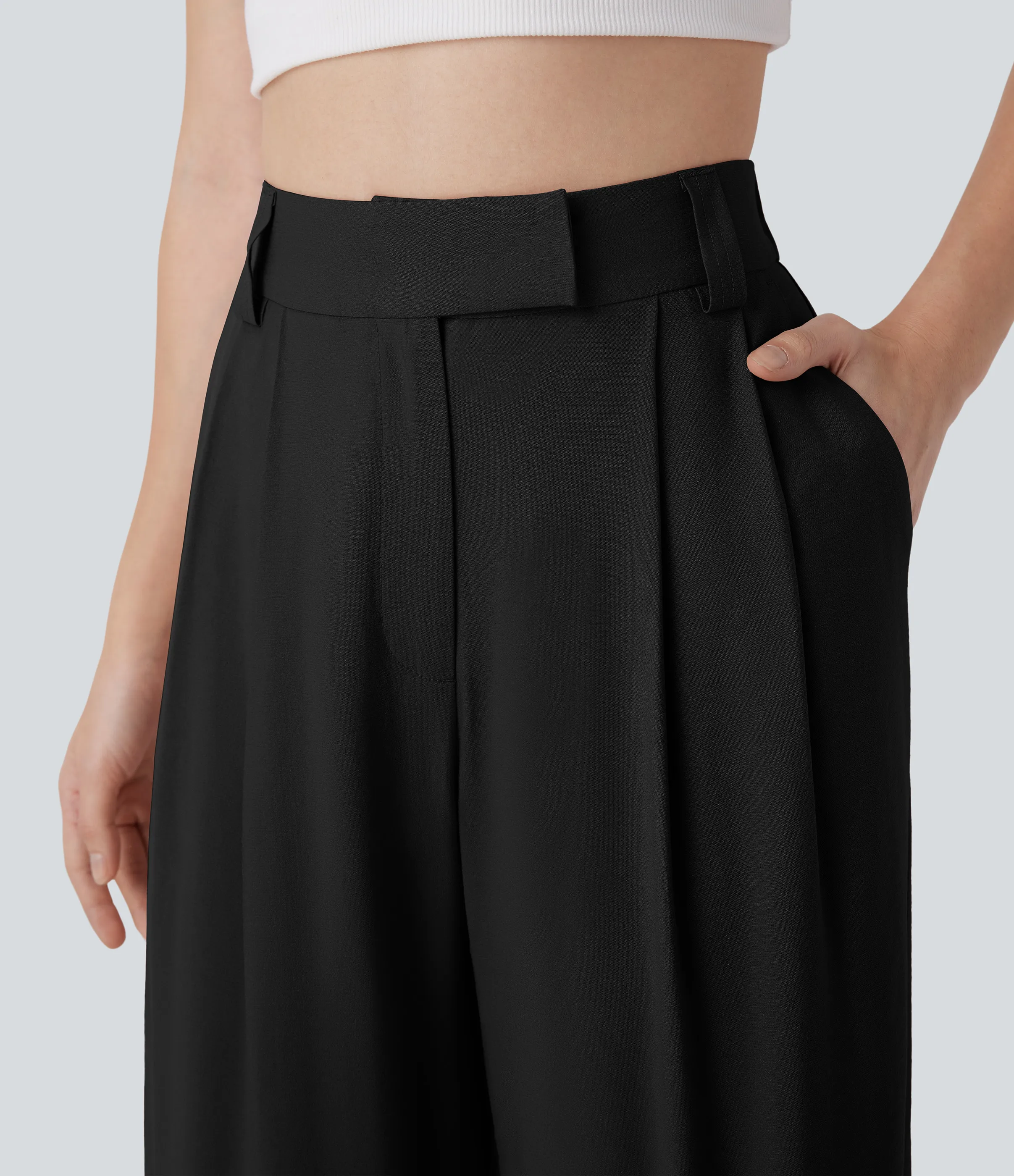 Halara Pantalones casuales anchos de lino con tiro medio y bolsillos - Black - L(regular) sold by Halara product image thumbnail 5