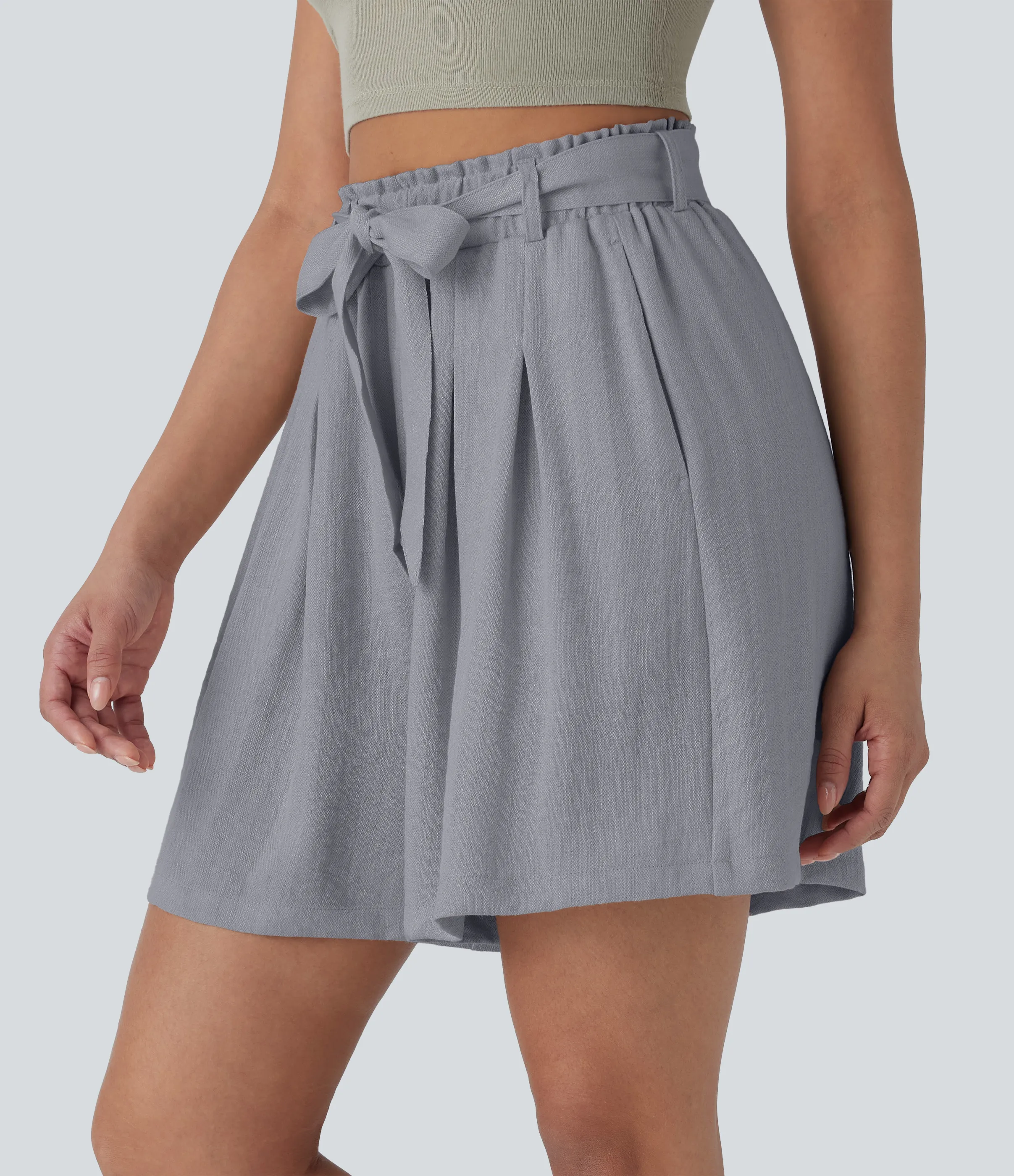 Halara Bermudas casuales de lino de tiro alto con cinturón y bolsillos laterales - Full Moon - XS sold by Halara product image thumbnail 5