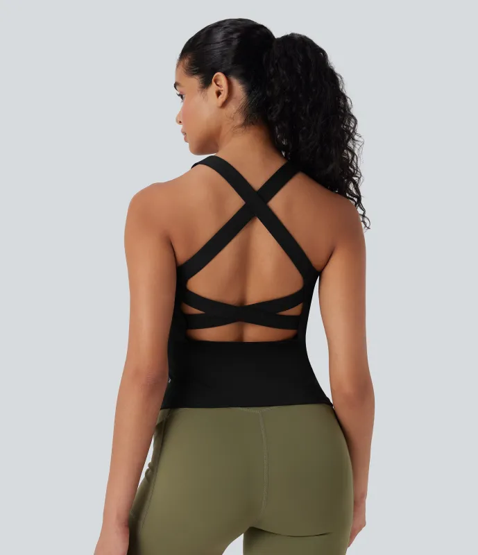 Halara Camiseta de tirantes cruzada para running con espalda abierta - Black - XS sold by Halara