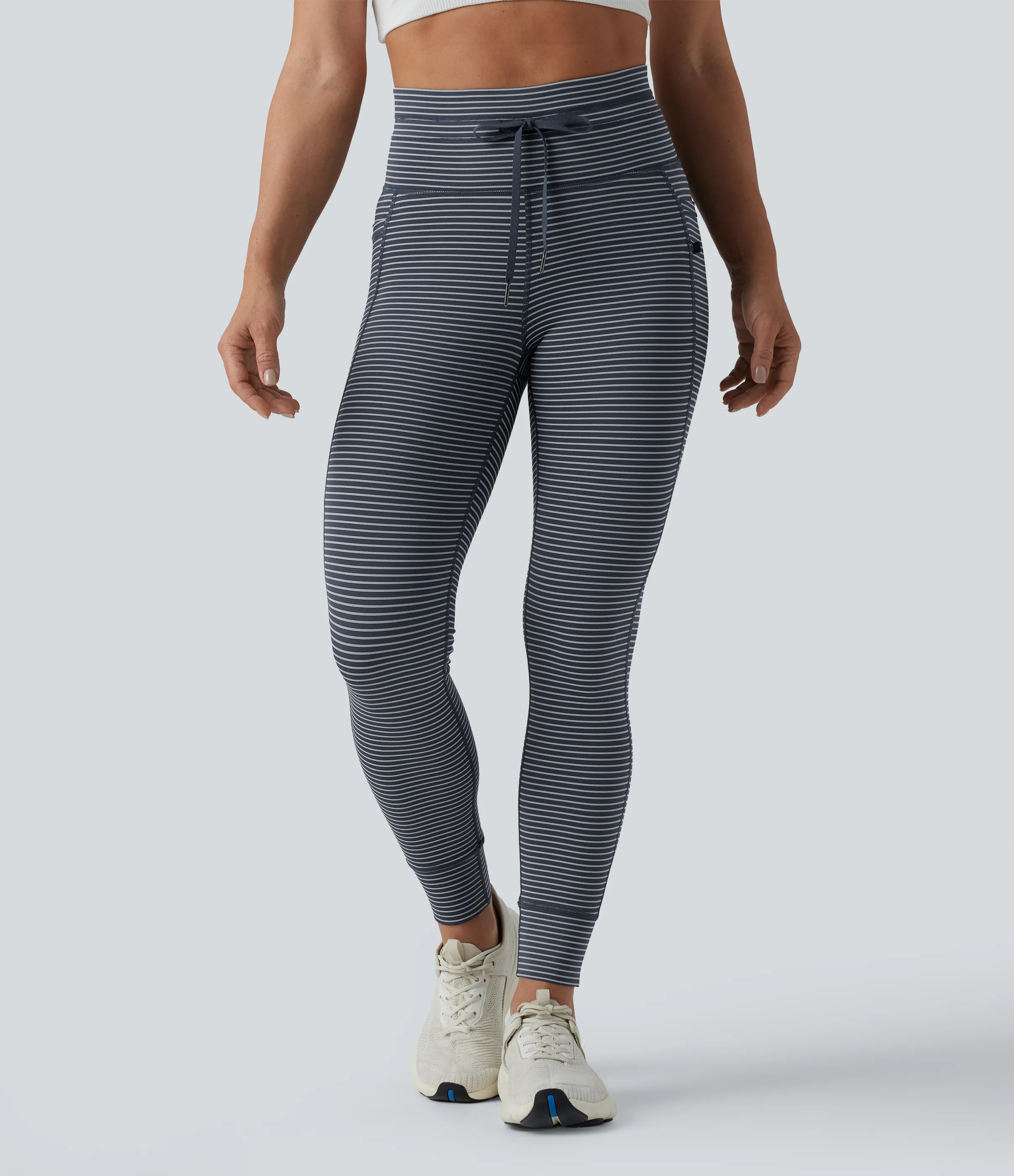 Halara Leggings de yoga de tiro alto a rayas con cordón y bolsillos - Midnight Stripe - S(7/8) sold by Halara product image thumbnail 4