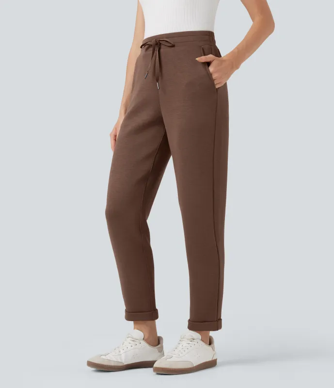 Halara Pantalones casuales de tiro alto con cordón ajustable y dobladillo enrollado con bolsillos - Cocoa Brown - L(regular) sold by Halara
