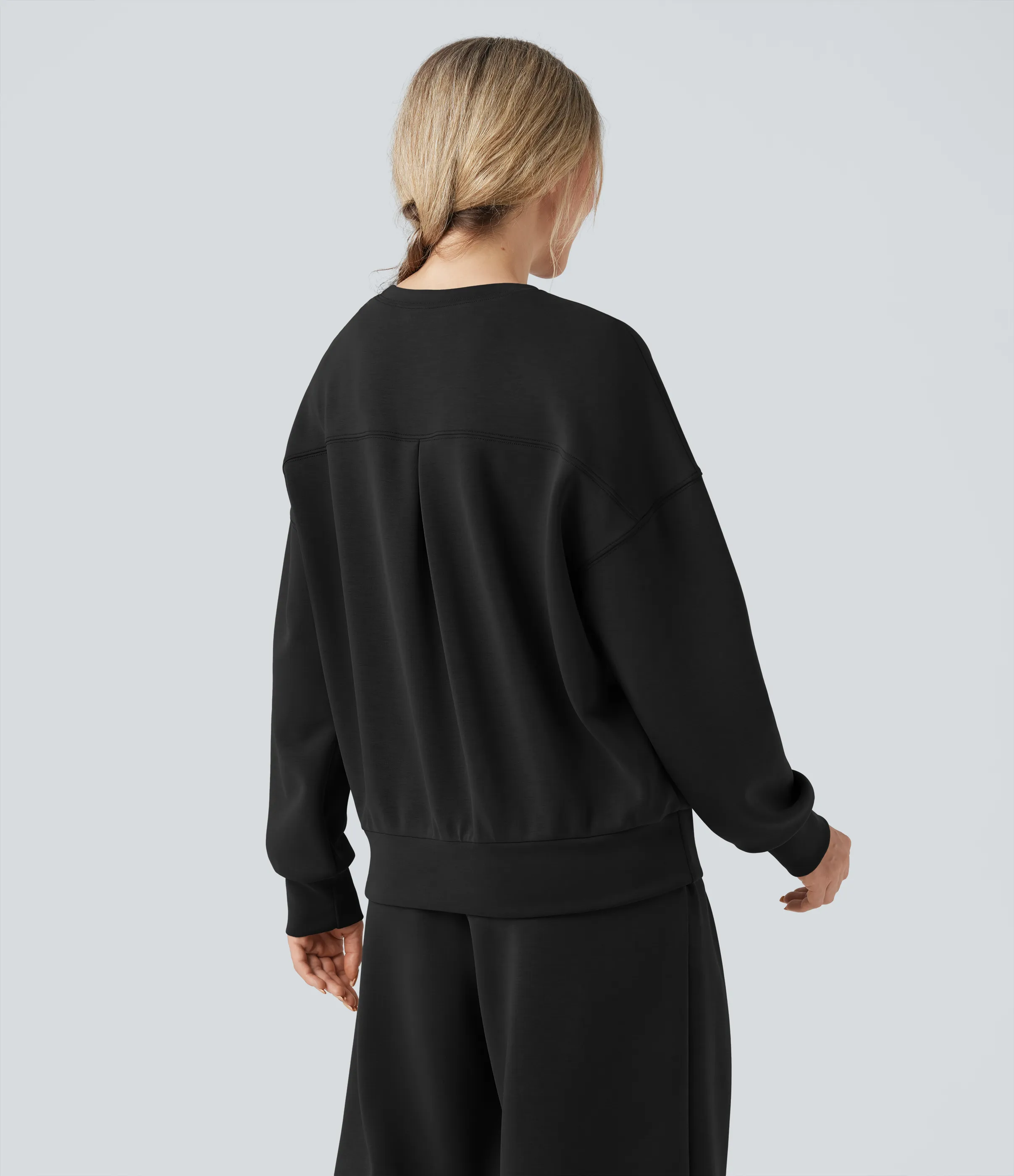 Halara Sudadera casual con escote redondeado de manga larga y espalda cruzada - Black - L sold by Halara product image thumbnail 3