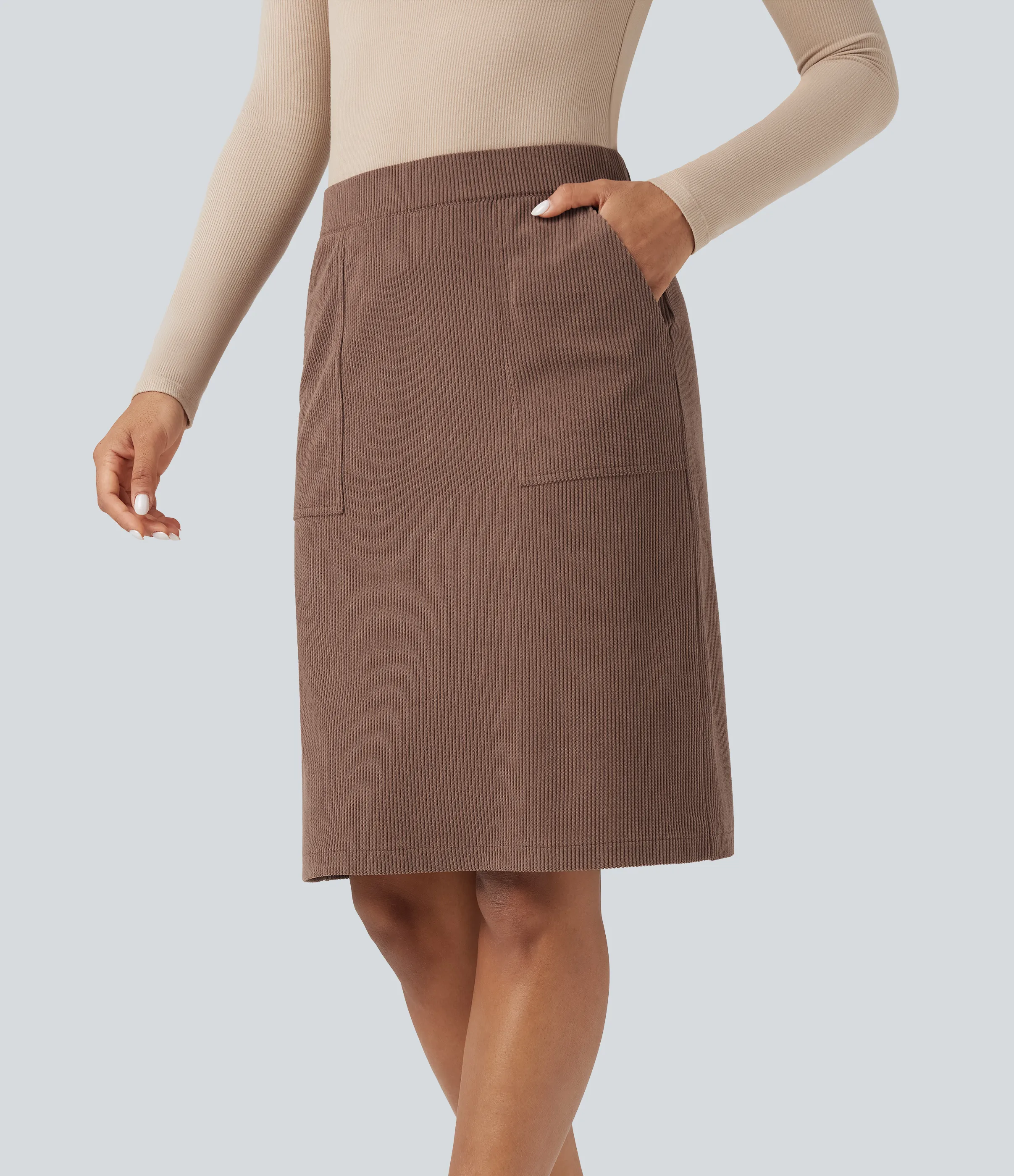 Halara Falda casual de pana con abertura en corte de A y cintura alta con bolsillos - Acorn - L(regular) sold by Halara product image thumbnail 4