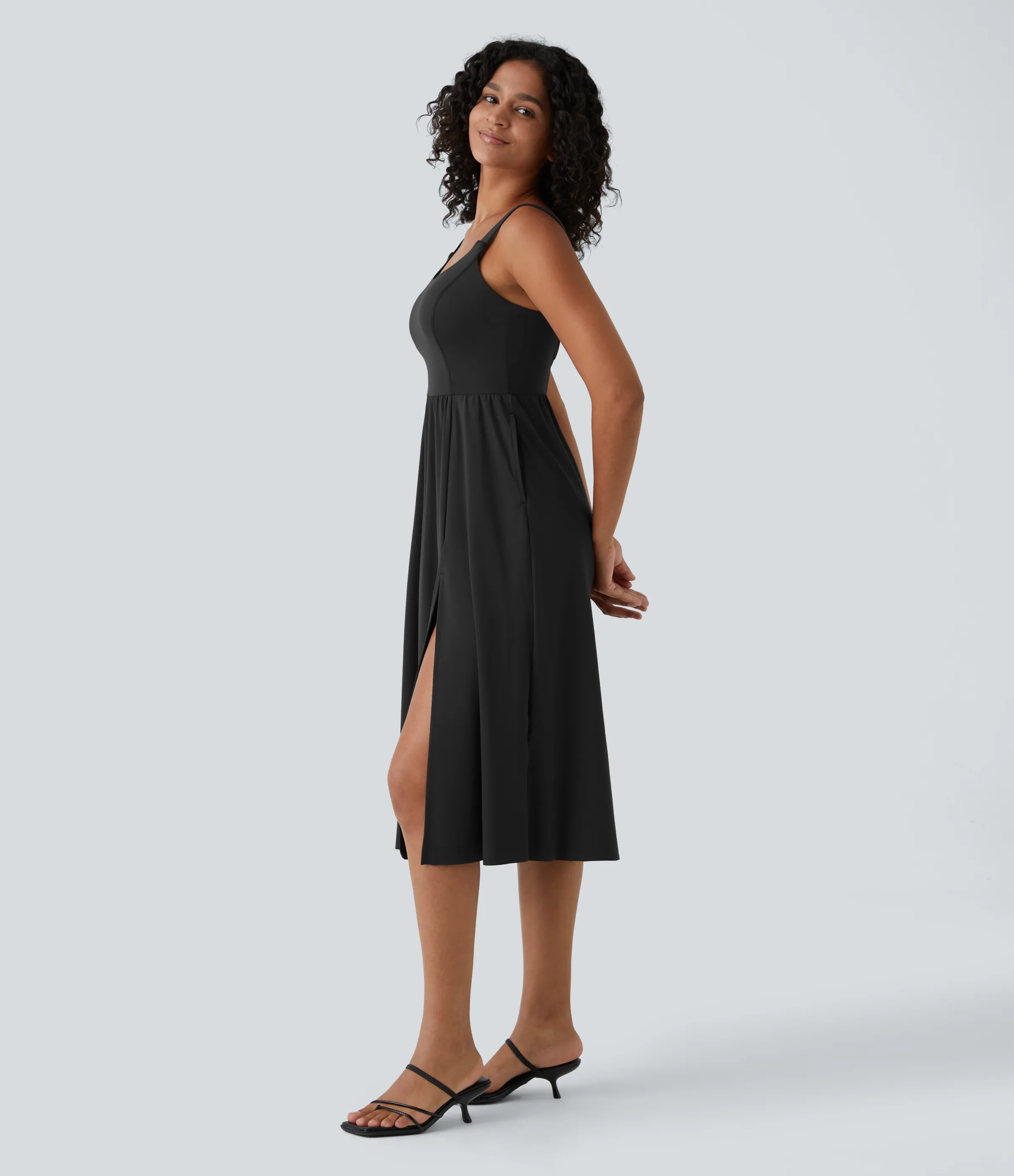Halara Vestido casual midi con relleno en copas D-F - Black - XL sold by Halara product image thumbnail 4