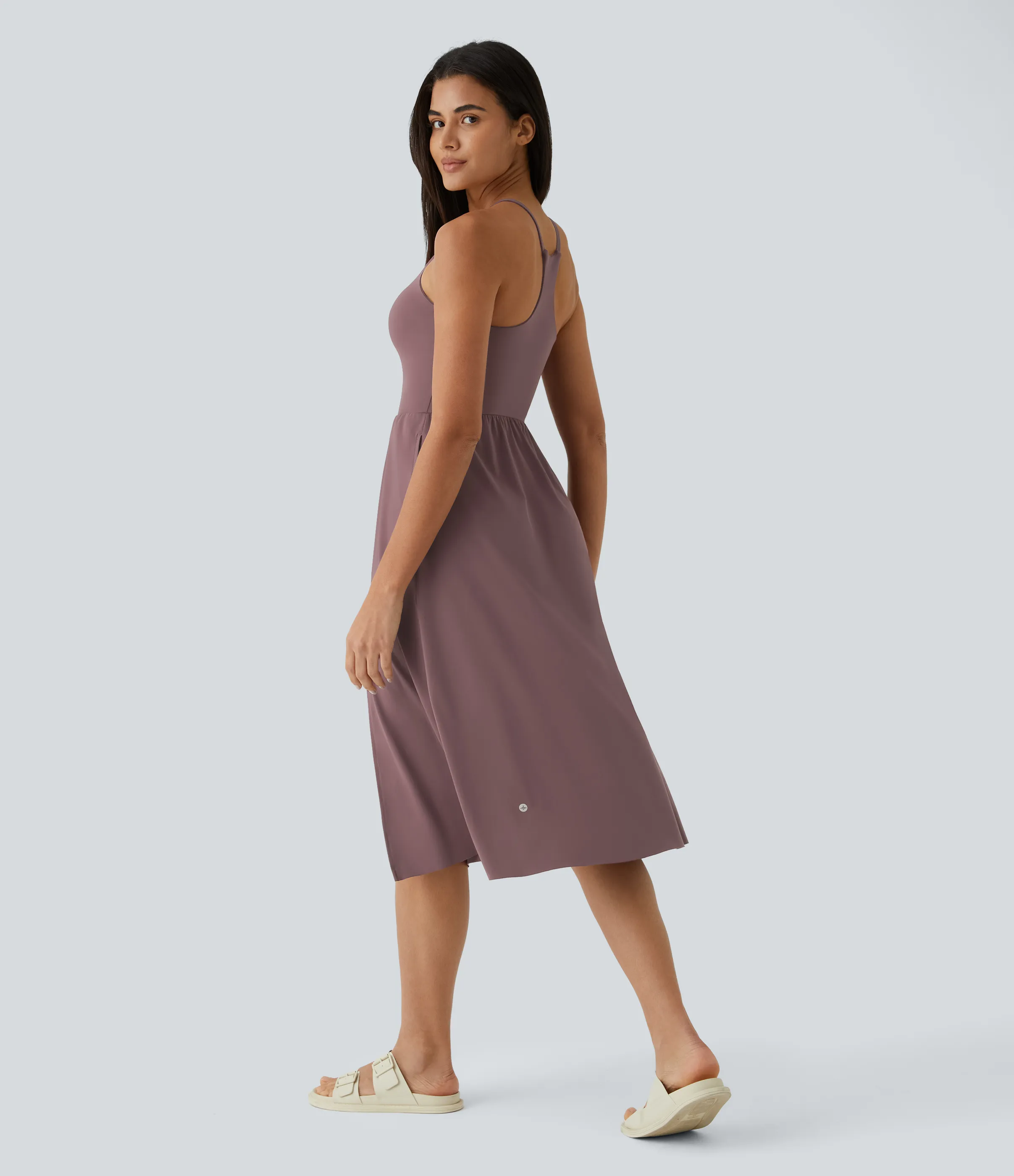 Halara Vestido midi bolsillo lateral espalda cruzada - Deep Tea Brown - S sold by Halara product image thumbnail 3