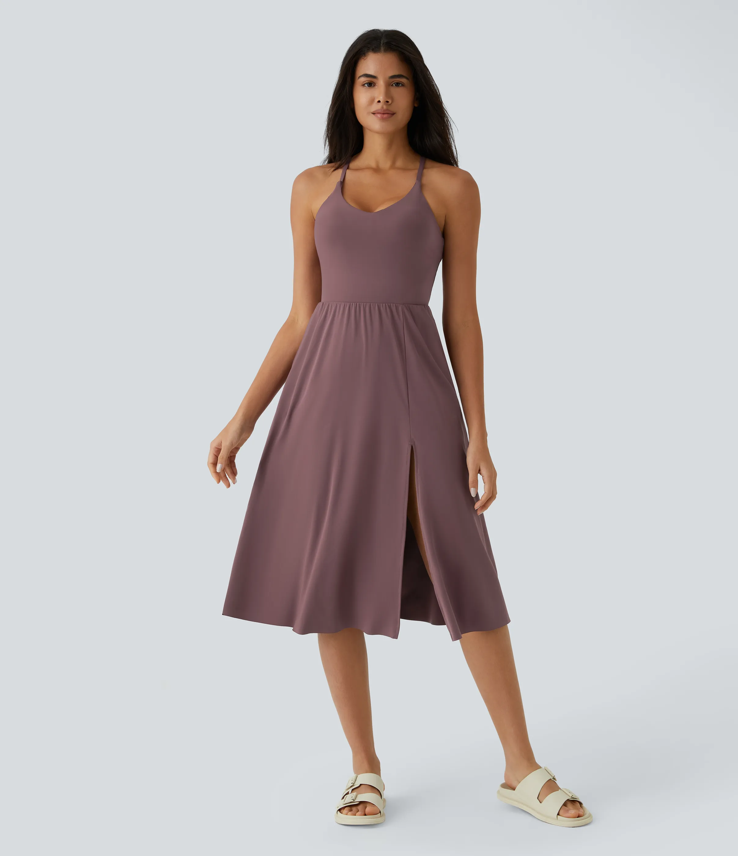Halara Vestido midi bolsillo lateral espalda cruzada - Deep Tea Brown - S sold by Halara product image thumbnail 5