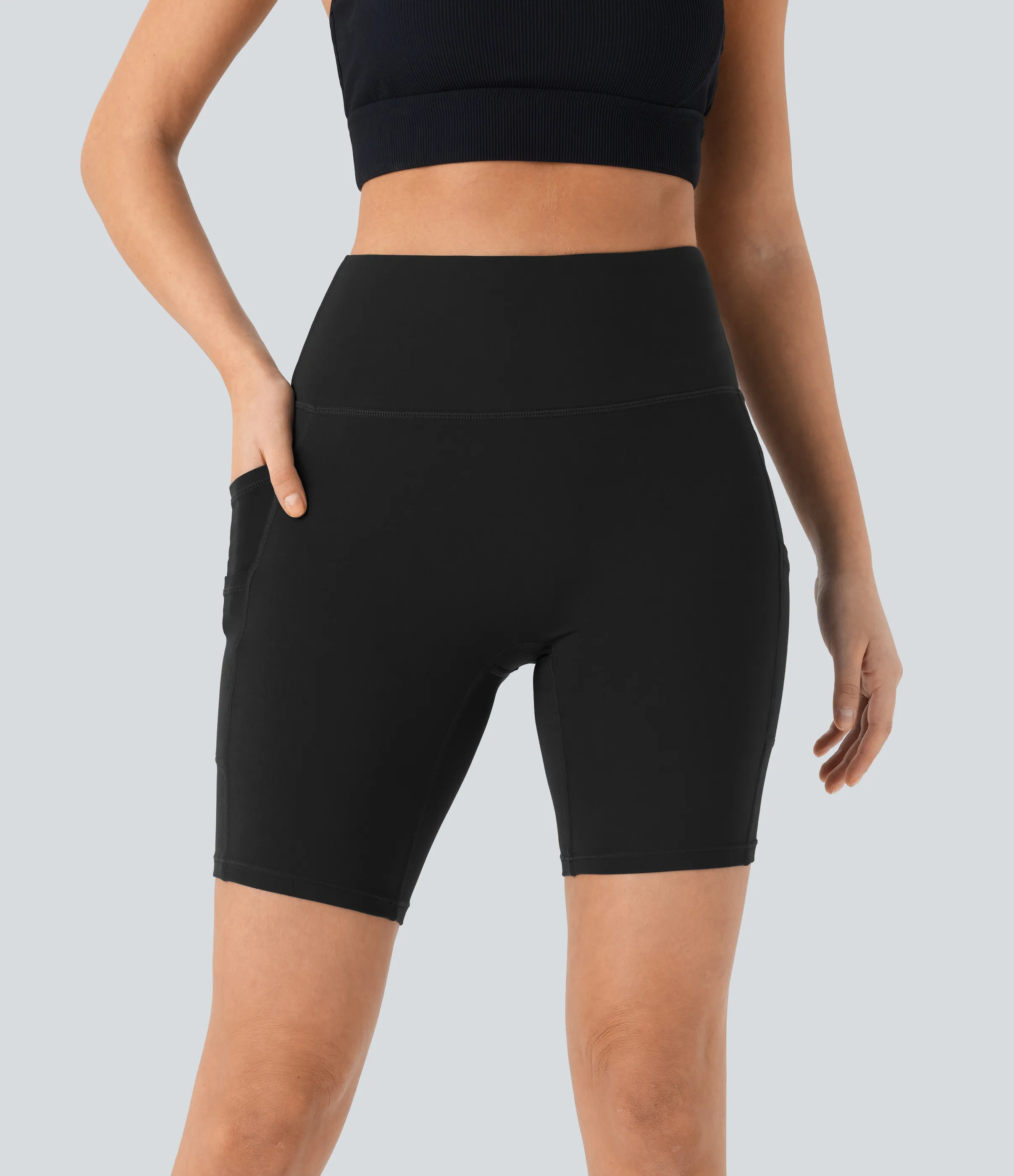 Halara Pantalón corto Softlyzero™ yoga ciclista tiro alto bolsillo doble 17.5cm -UPF50+ - Black - L sold by Halara product image thumbnail 4