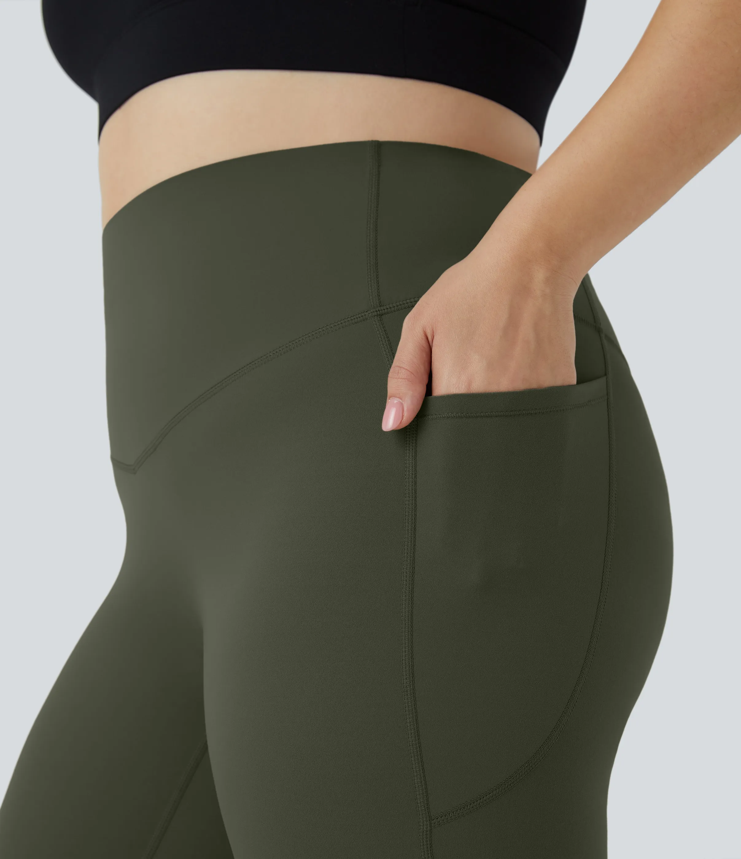 Halara Leggings SoCinched talla grande entrenamiento bolsillo lateral moldeador abdomen tiro alto - Deep Woodland Green - 2X(7/8) sold by Halara product image thumbnail 5
