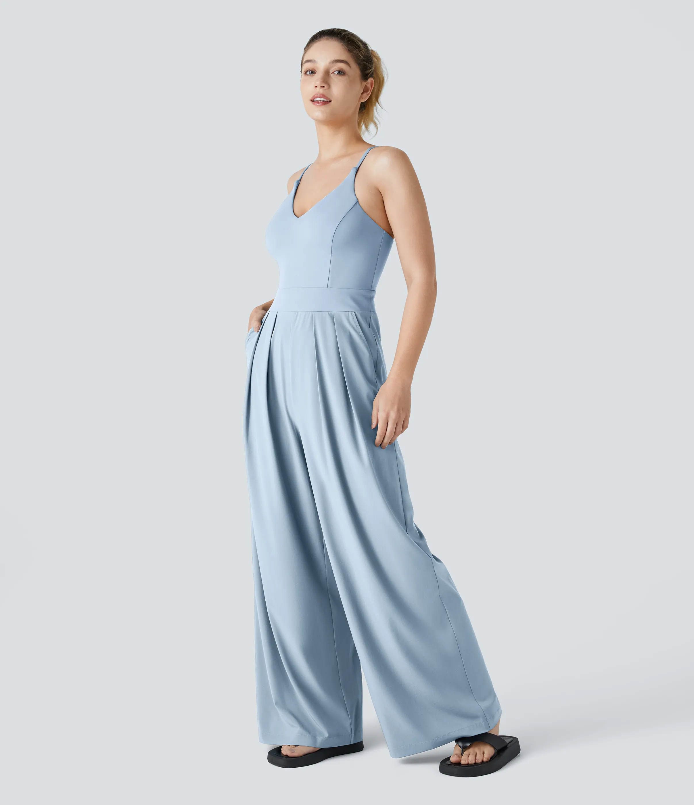 Halara Mono Breezeful™ Resort sin espalda cremallera lateral invisible bolsillo pierna ancha secado rápido - Ballad Blue - XS(tall) sold by Halara product image thumbnail 3