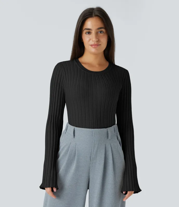 Halara Suéter cuello redondo manga larga volante - Black - M sold by Halara