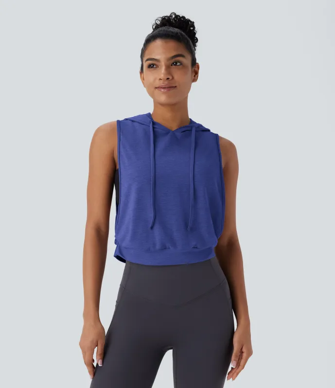 Halara Camiseta sin mangas corta correr capucha cordón ajustable - Mottled Glass Blue - XS sold by Halara