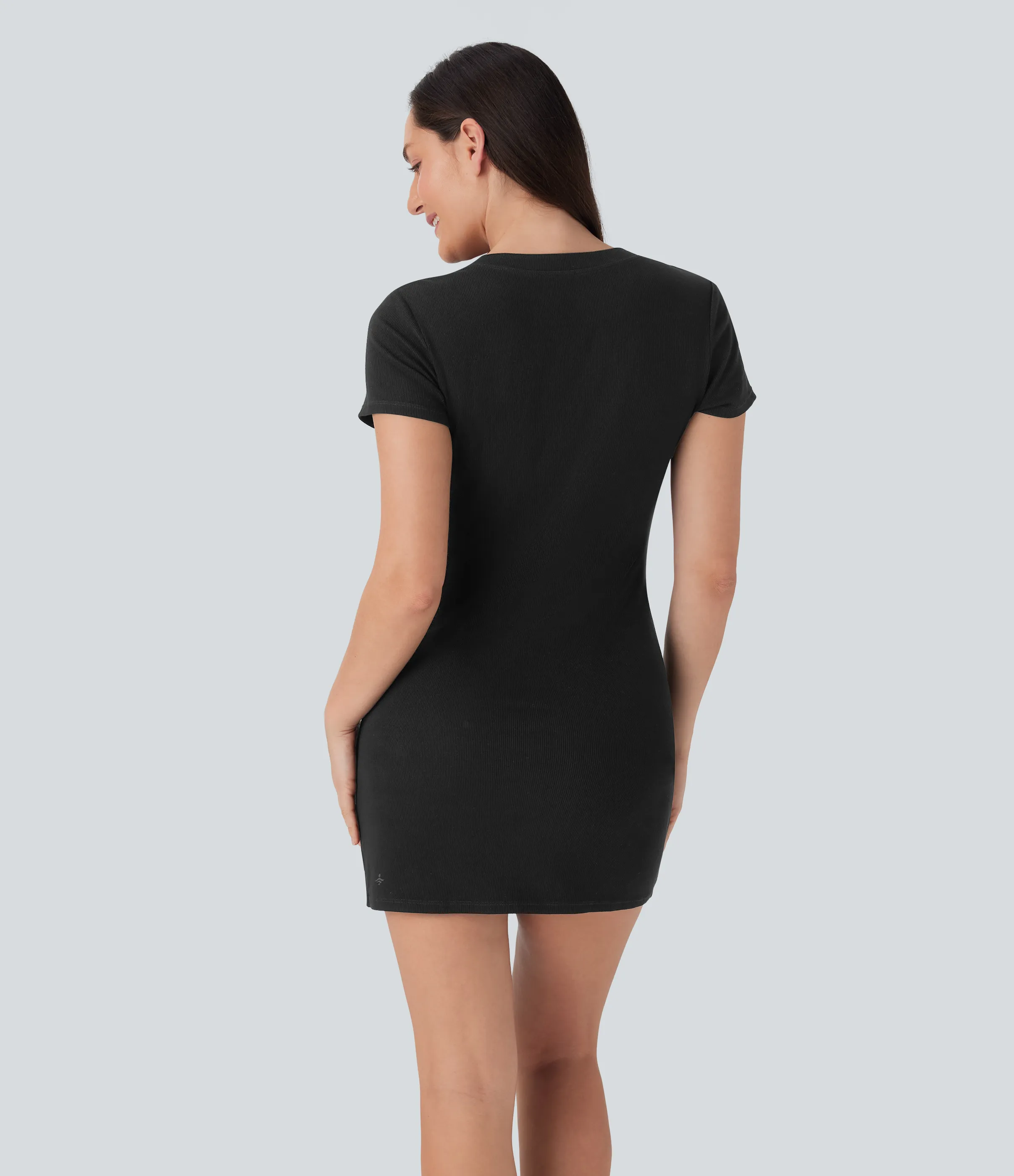 Halara Vestido mini casual de punto acanalado con cuello redondo y botones - Black - XS sold by Halara product image thumbnail 3