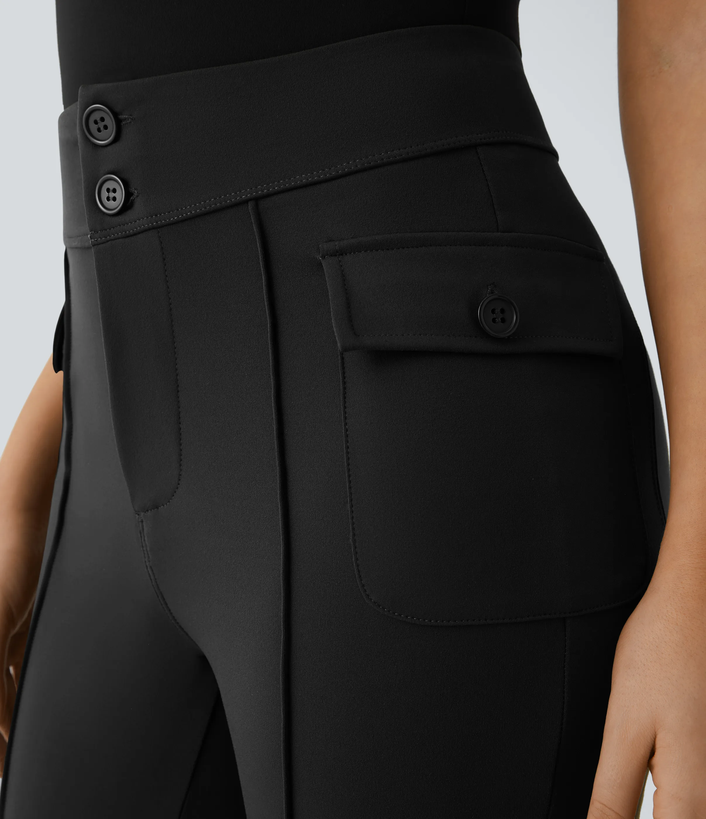 Halara Pantalón cargo acampanado bolsillo solapa lateral botón tiro alto - Black - S(tall) sold by Halara product image thumbnail 5