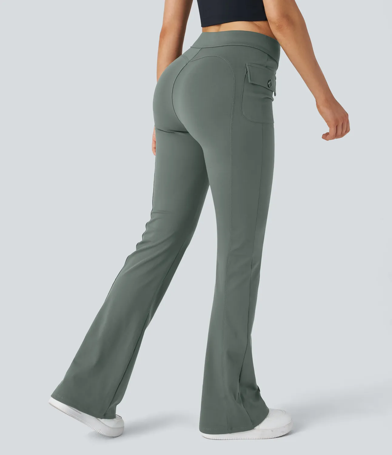 Halara Pantalón cargo acampanado bolsillo solapa lateral botón tiro alto - Deep Aquamarine - L(petite) sold by Halara product image thumbnail 3