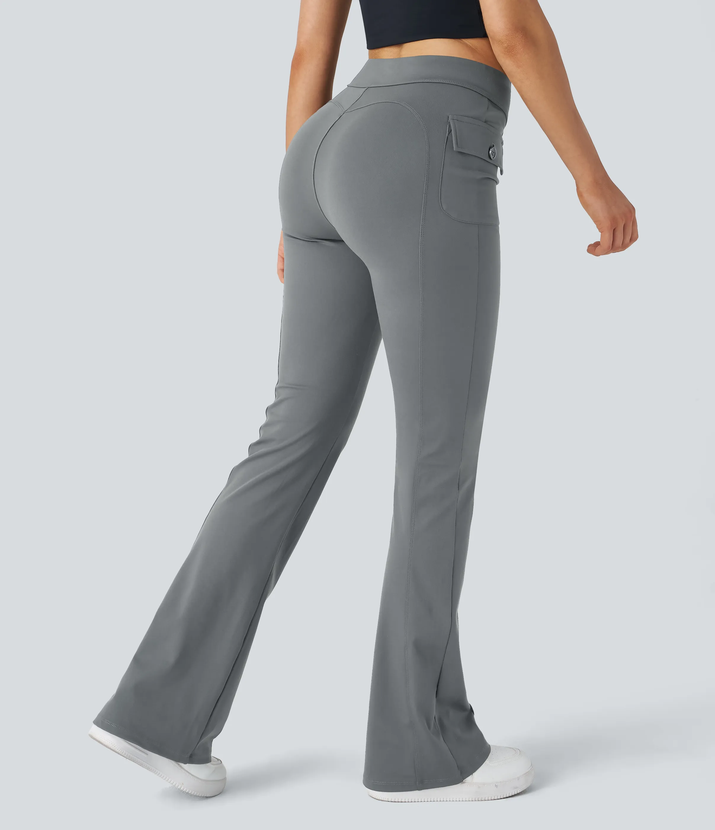 Halara Pantalón cargo acampanado bolsillo solapa lateral botón tiro alto - Brick Gray - S(regular) sold by Halara product image thumbnail 3
