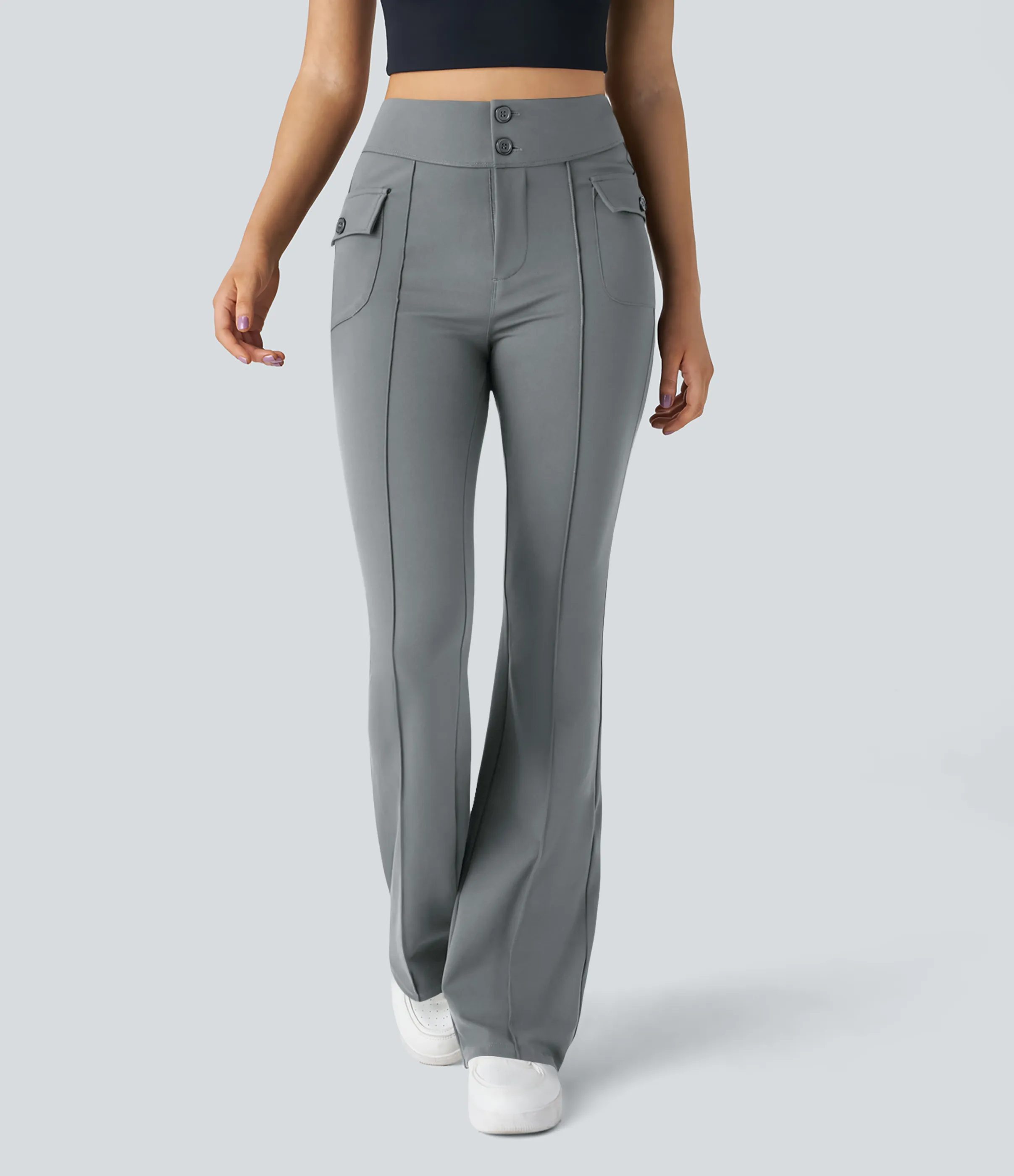 Halara Pantalón cargo acampanado bolsillo solapa lateral botón tiro alto - Brick Gray - S(regular) sold by Halara product image thumbnail 4