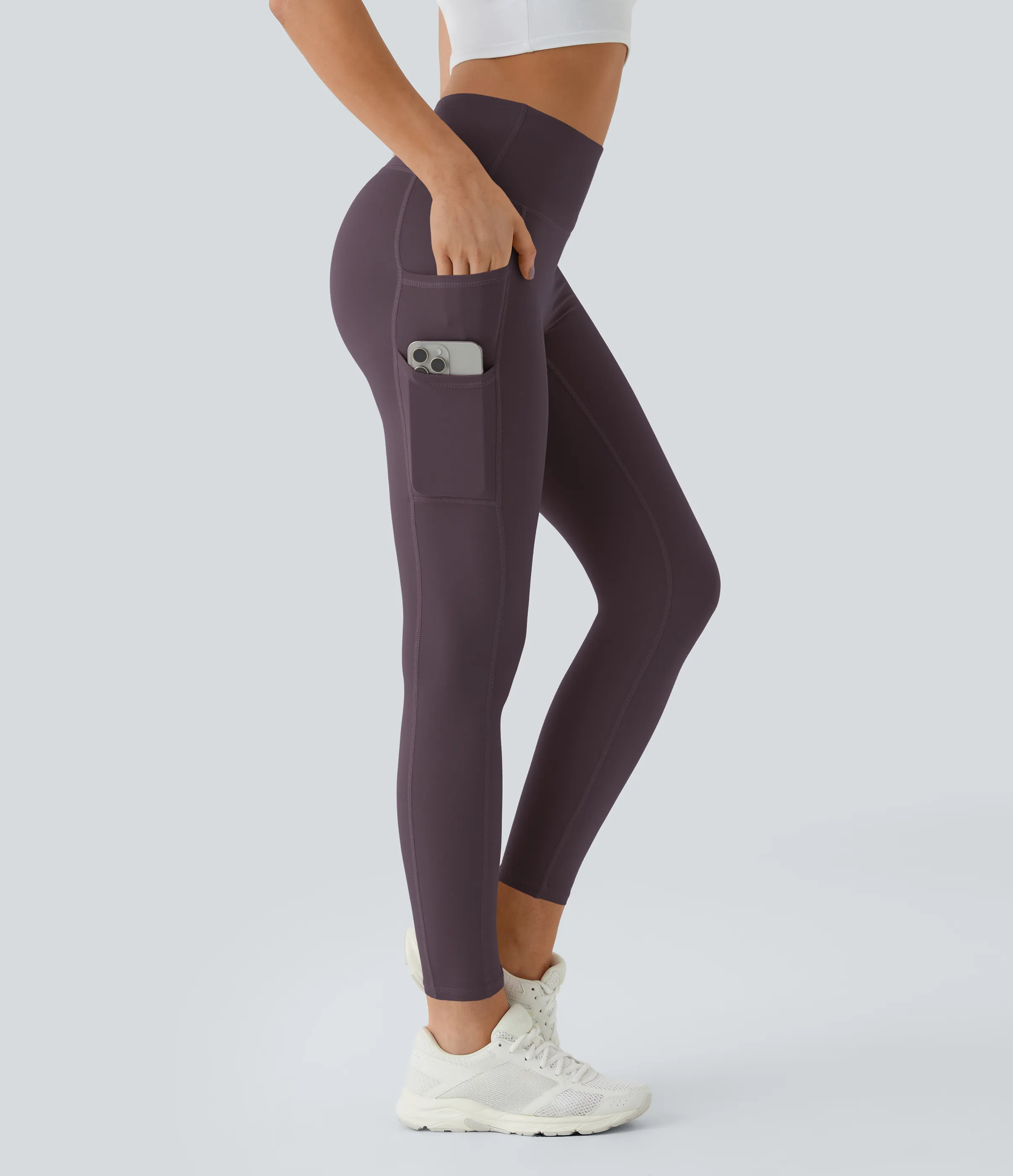 Halara Leggings Softlyzero™ liso bolsillo doble tiro alto-UPF50+ - Dusky Evening purple - XL(7/8) sold by Halara