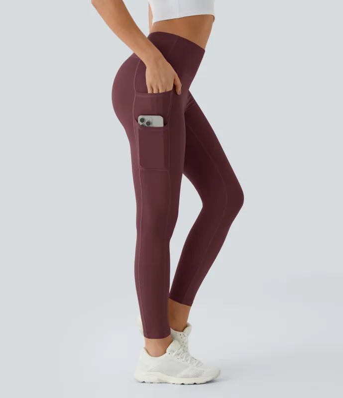Halara Leggings Softlyzero™ liso bolsillo doble tiro alto-UPF50+ - Red Mahogany - S(full_length) sold by Halara