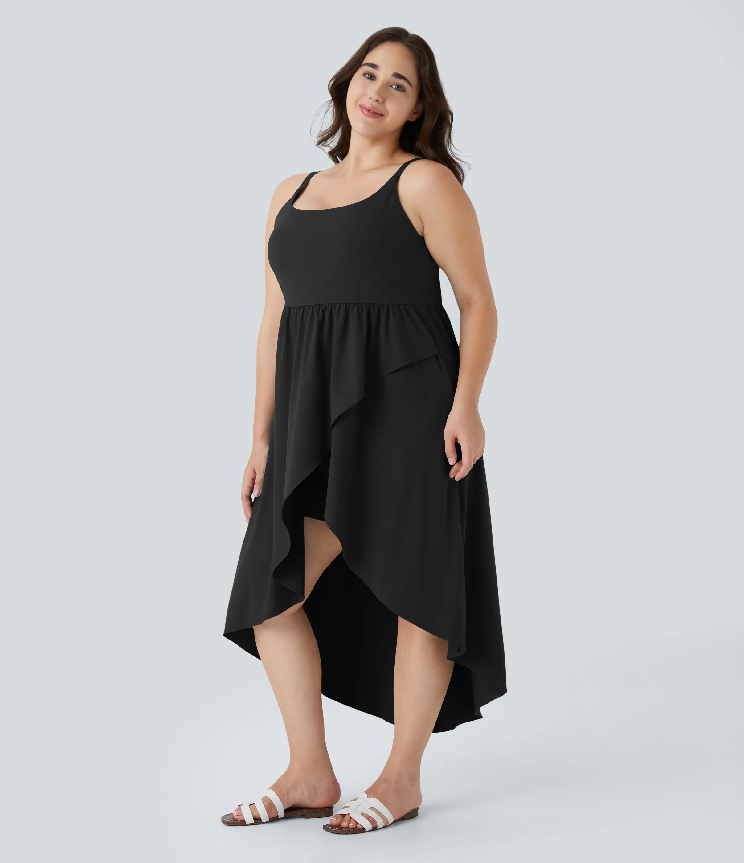 Halara Vestido midi Breezeful™ fluido secado rápido talla grande dobladillo cruzado asimétrico sin espalda 2 piezas bolsillo lateral - Black - 3X sold by Halara product image thumbnail 4