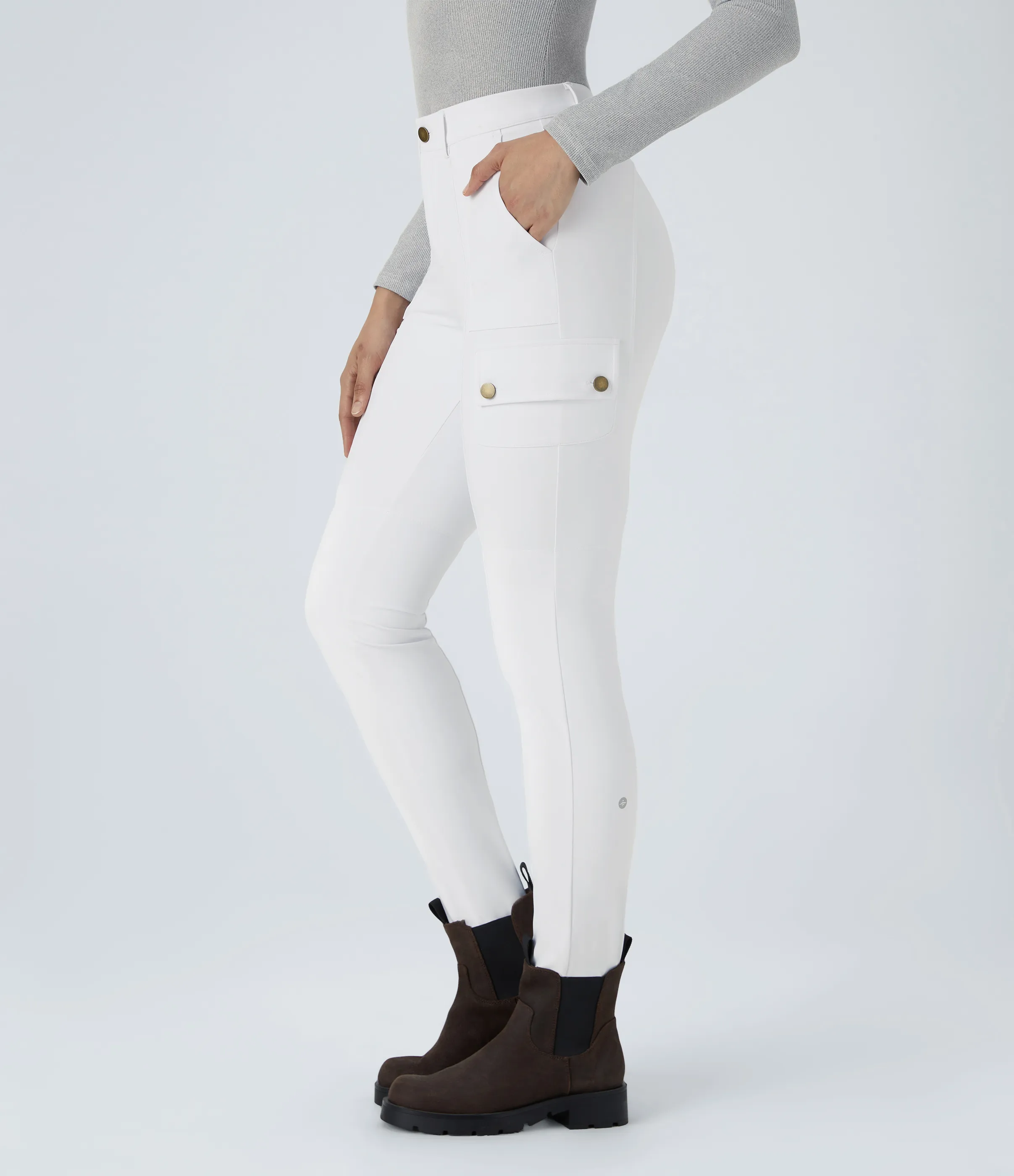 Halara Pantalón cargo ajustado tiro alto múltiple bolsillo cremallera botón - White - XL(petite) sold by Halara product image thumbnail 2